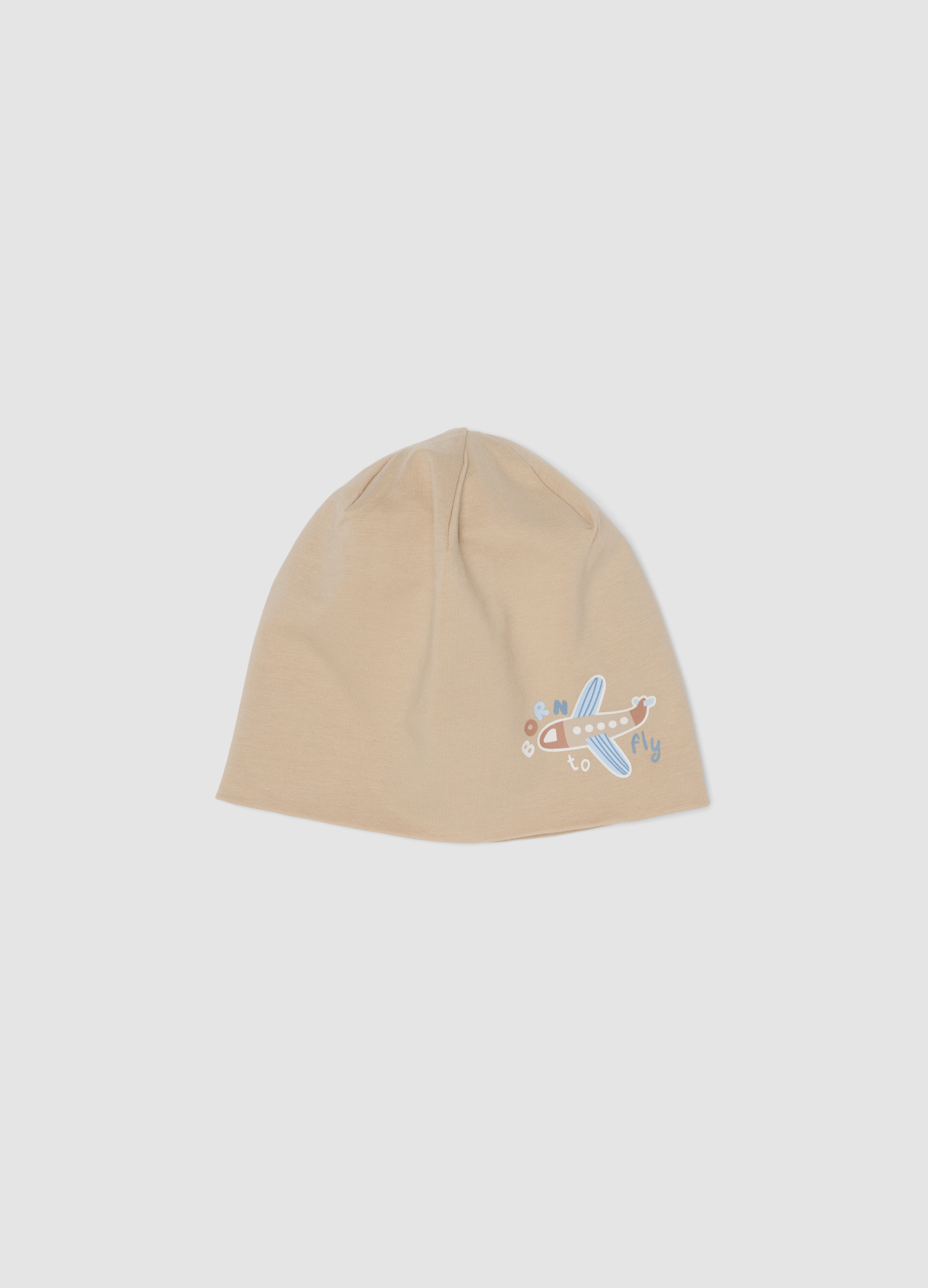 FAGOTTINO, Cappello Beige In Cotone Organico Elasticizzato Con Stampa Aeroplano, Bambino, Beige, Taglia: 46-48