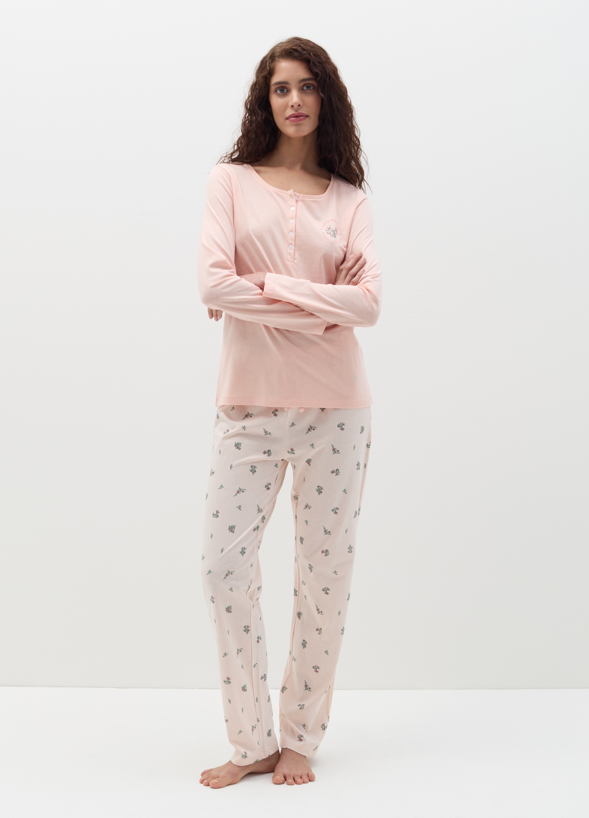 OVS , Pigiama Lungo Stampa Fiorellini, Donna, Rosa, Taglia: S