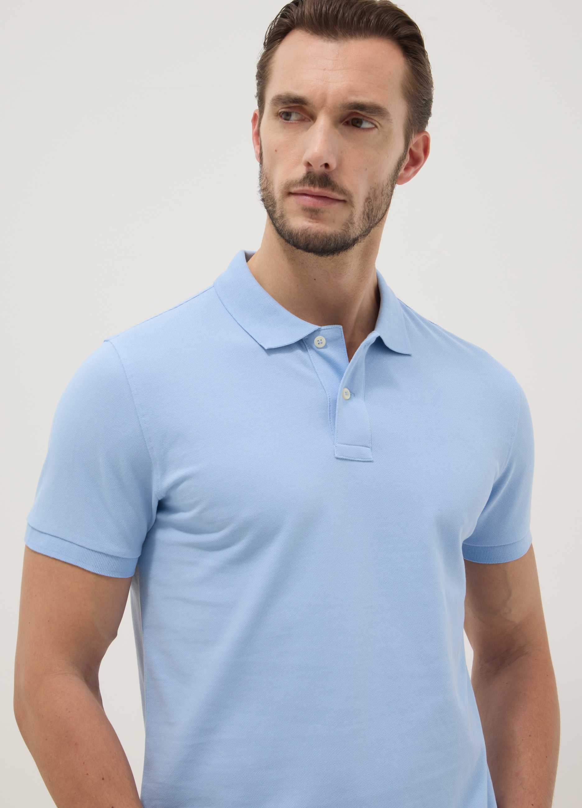 Polo De Manga Corta Azul Claro En Puro Algodón, Corte Slim, Hombre, Azul claro, Talla: XXL