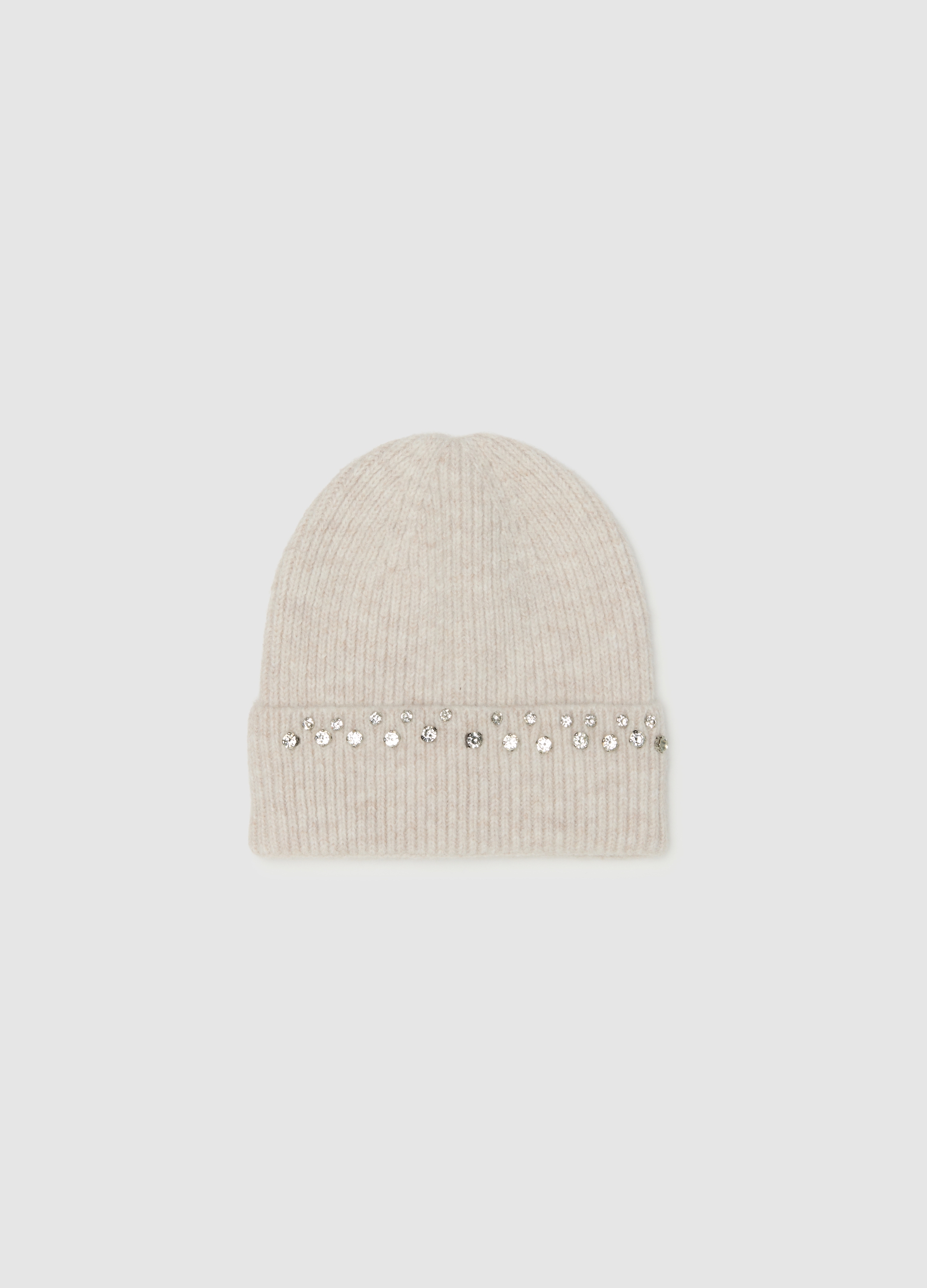 OVS, Berretto Beanie A Costine Grigio Con Ricami In Strass, Donna, Grigio, Taglia: ONE SIZE