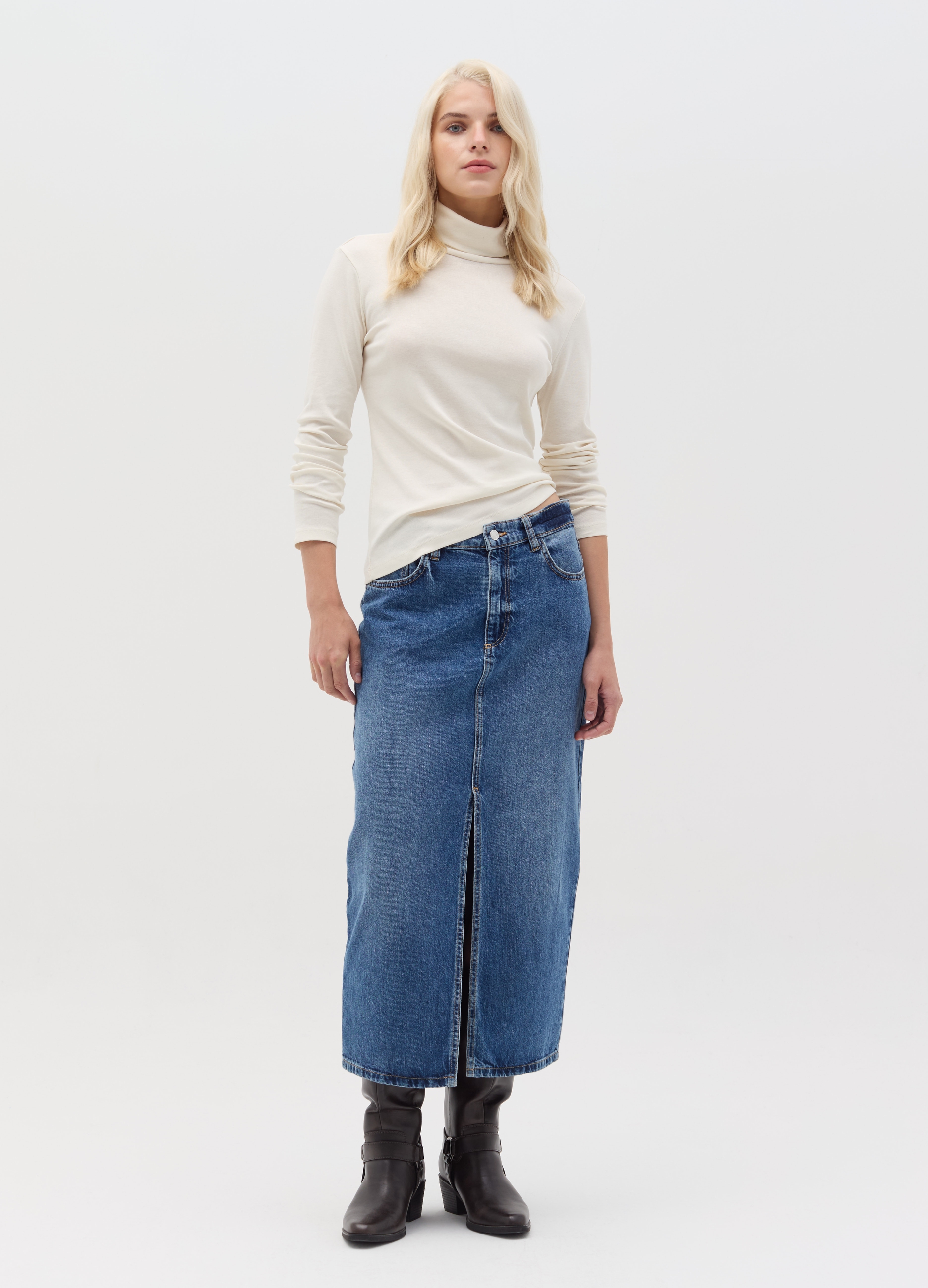 Camiseta De Cuello Alto De Manga Larga, Mujer, Blanco, Talla: XXL