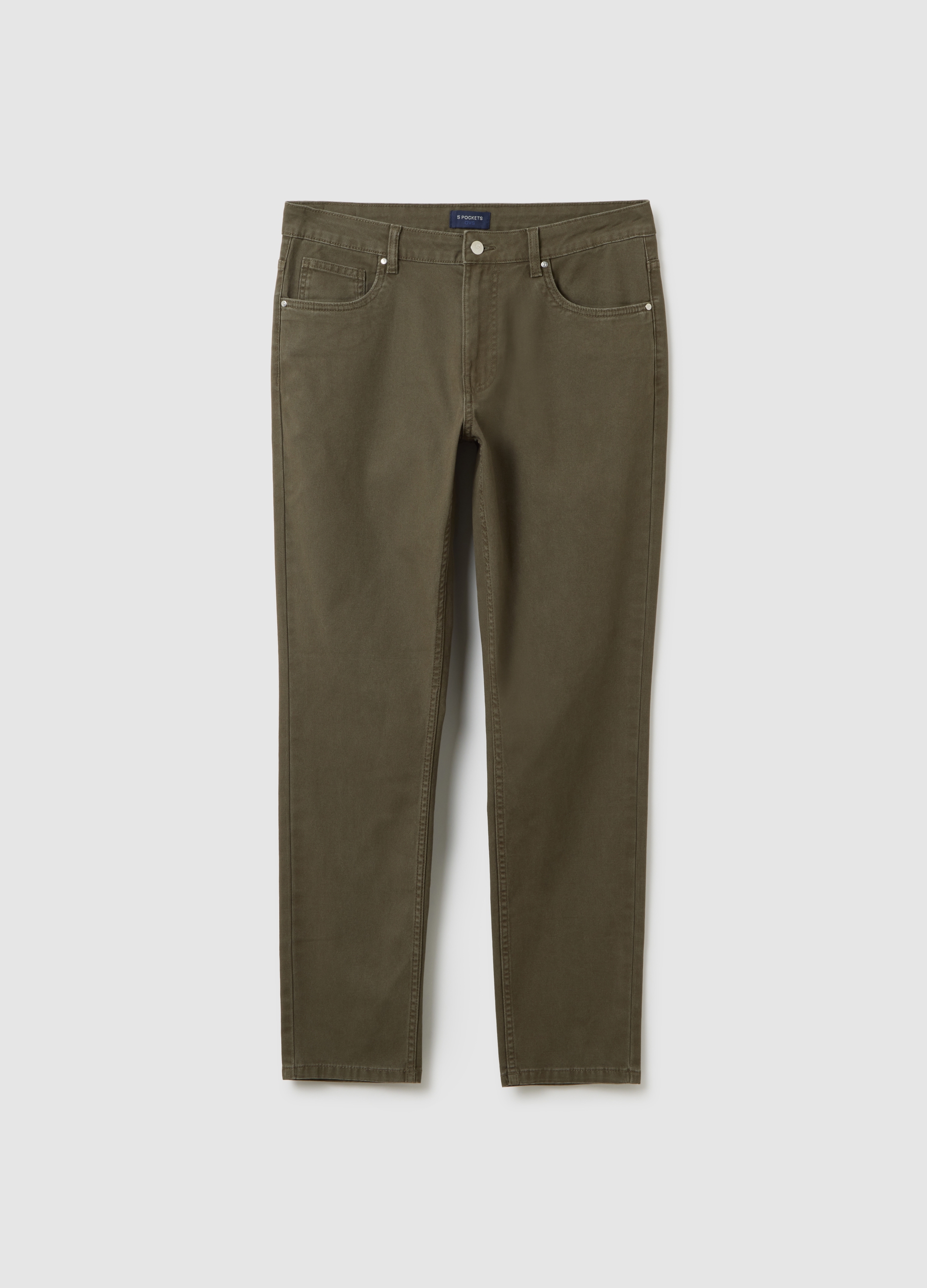Pantaloni In Cotone Elasticizzato Verdi Slim Fit, Hombre, Verde claro, Talla: 48