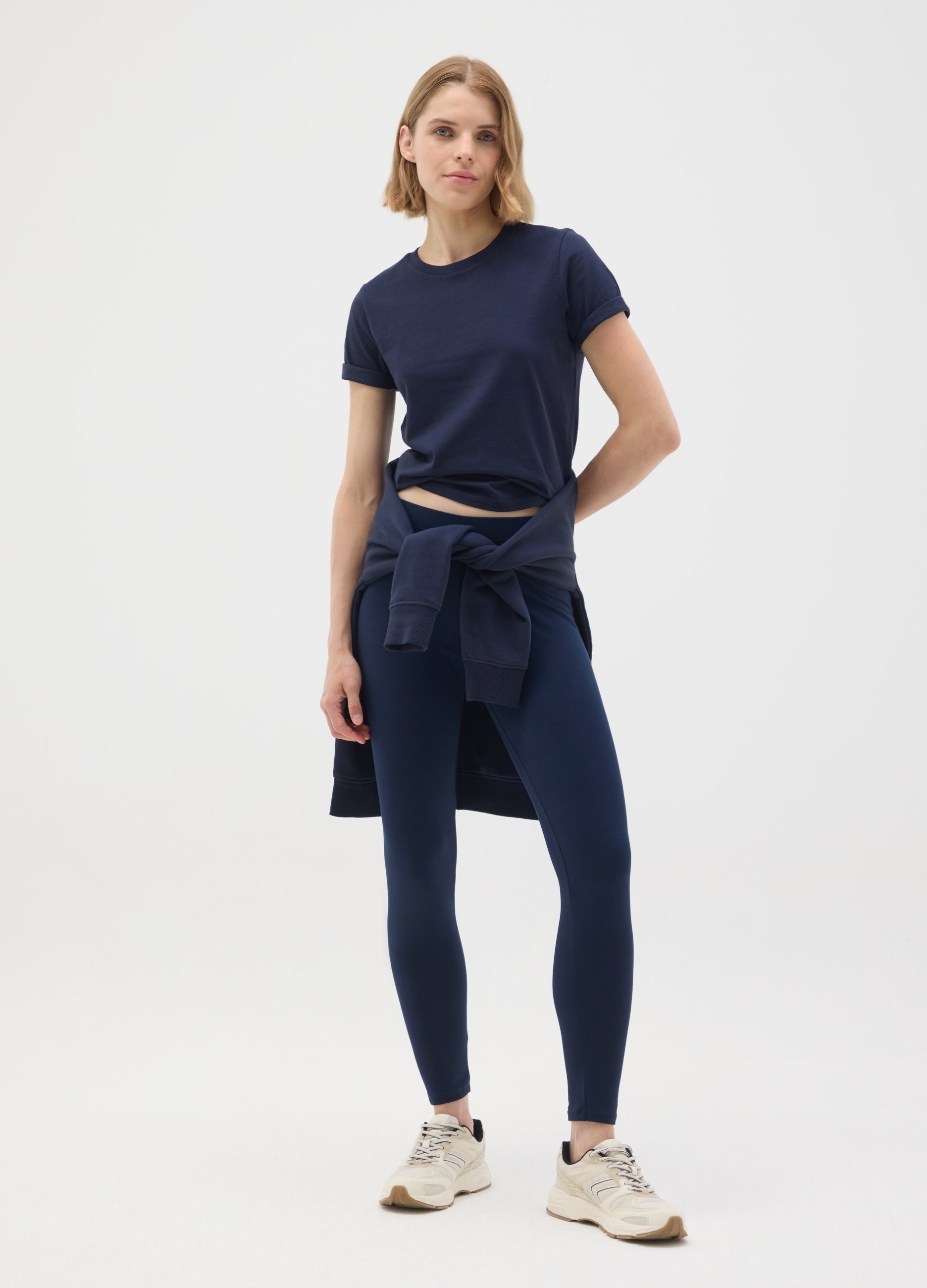 Leggings Ajustados En Algodón Elástico Azul, Mujer, Azul oscuro, Talla: 38