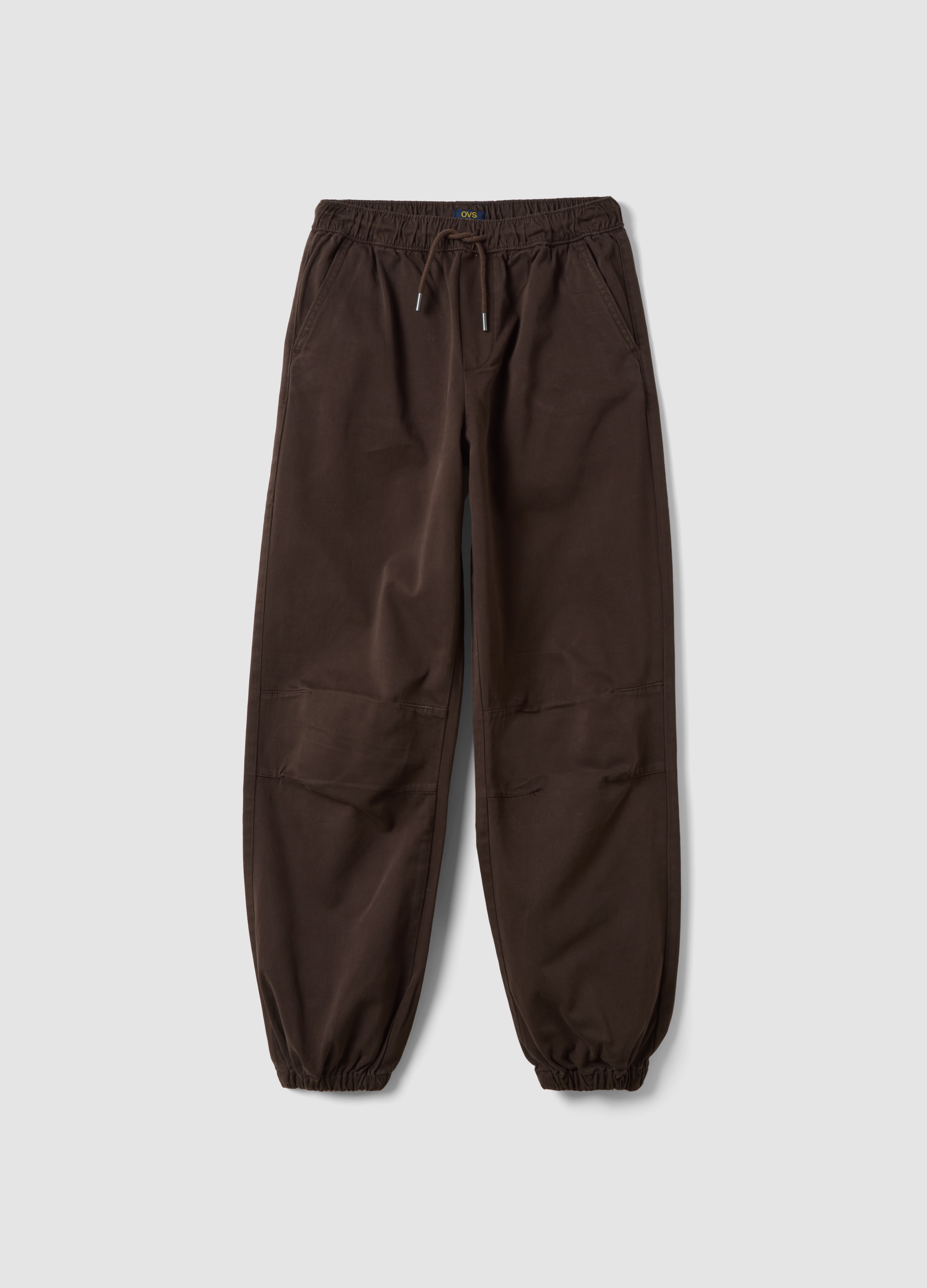 OVS KIDS, Jogger Marroni In Cotone Elasticizzato Con Fondo Elasticizzato Comfort Fit, Bambino, Marrone, Taglia: 13-14