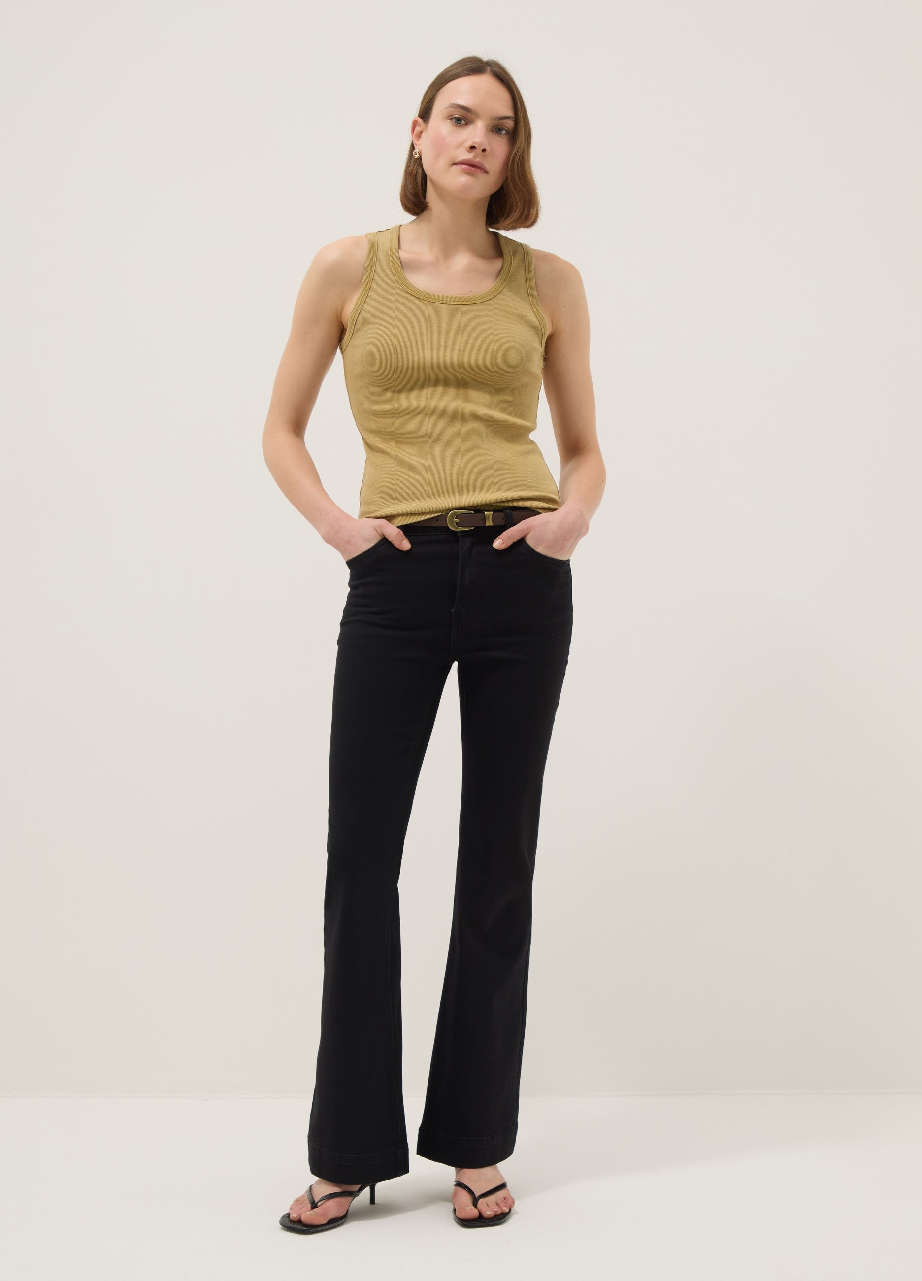 Camiseta De Tirantes Amarilla De Algodón Elástico, Corte Regular, Mujer, Giallo Oro, Talla: 36