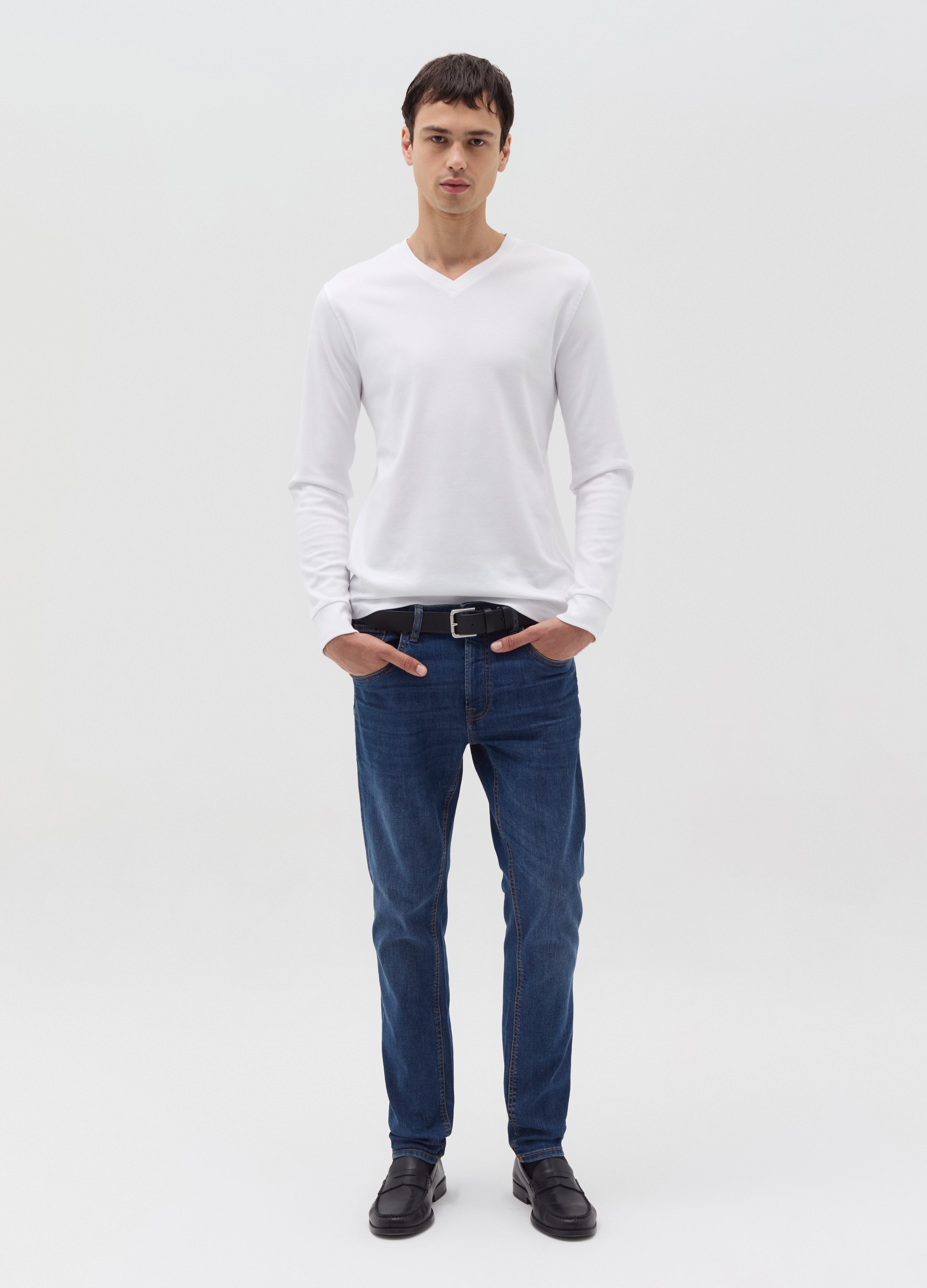 OVS, T-shirt A Maniche Lunghe Con Scollo A V, Uomo, Bianco, Taglia: M