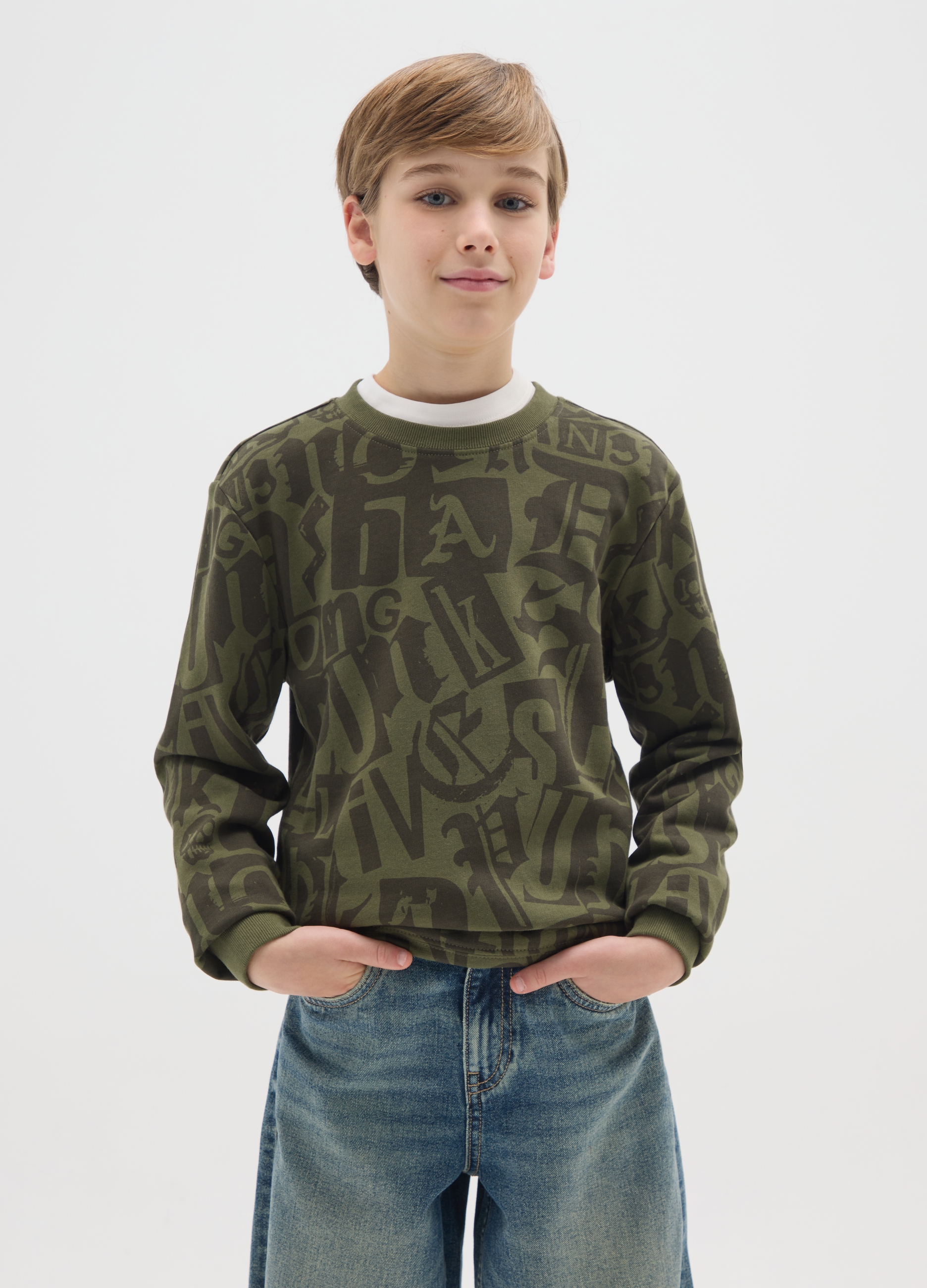 OVS KIDS, Felpa Da Ragazzo In Puro Cotone Verde Regular Fit, Bambino, Verde, Taglia: 11-12