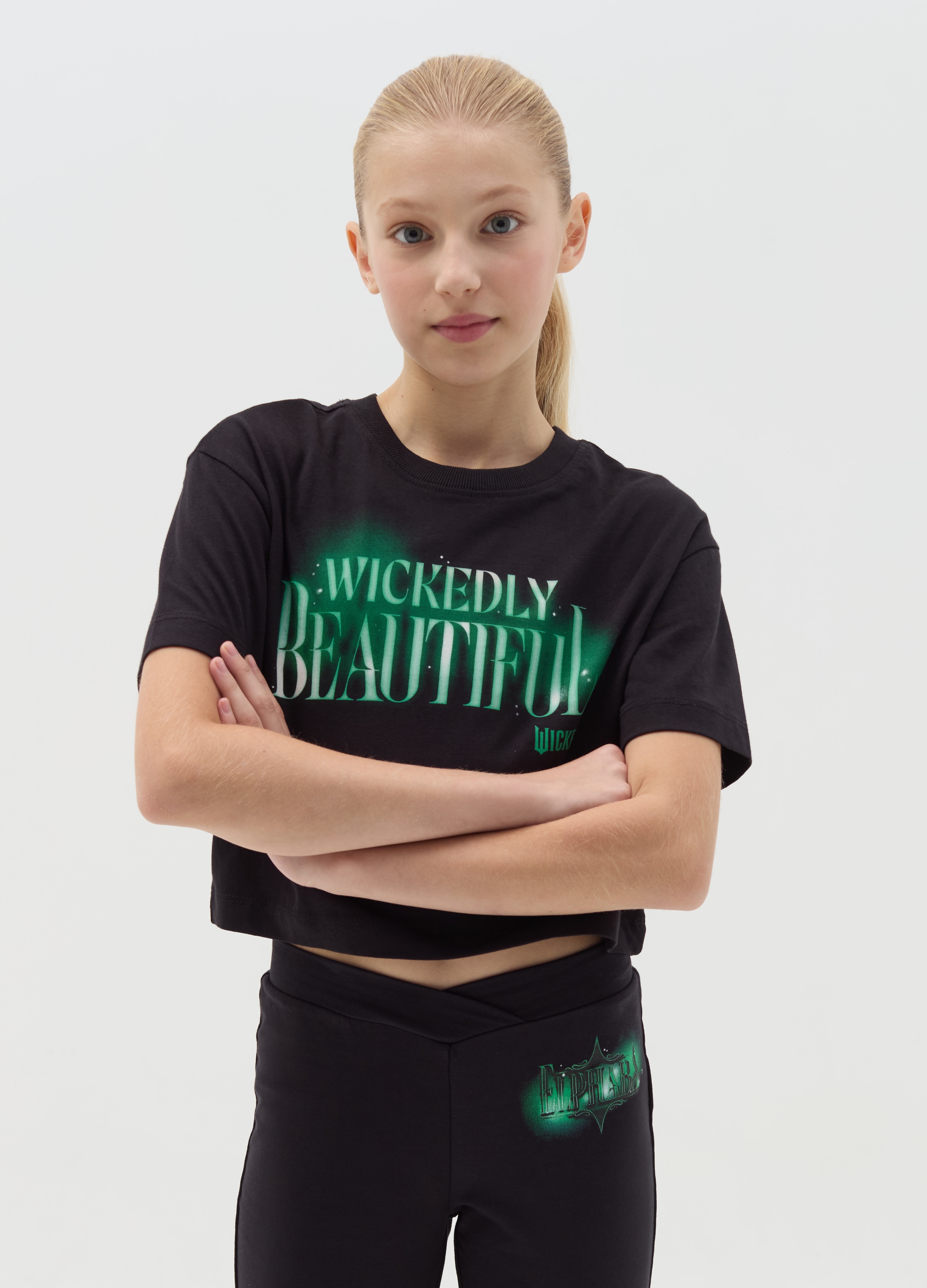 OVS, T-shirt Boxy Fit Con Stampa Wicked, Bambina, Nero, Taglia: 14-15