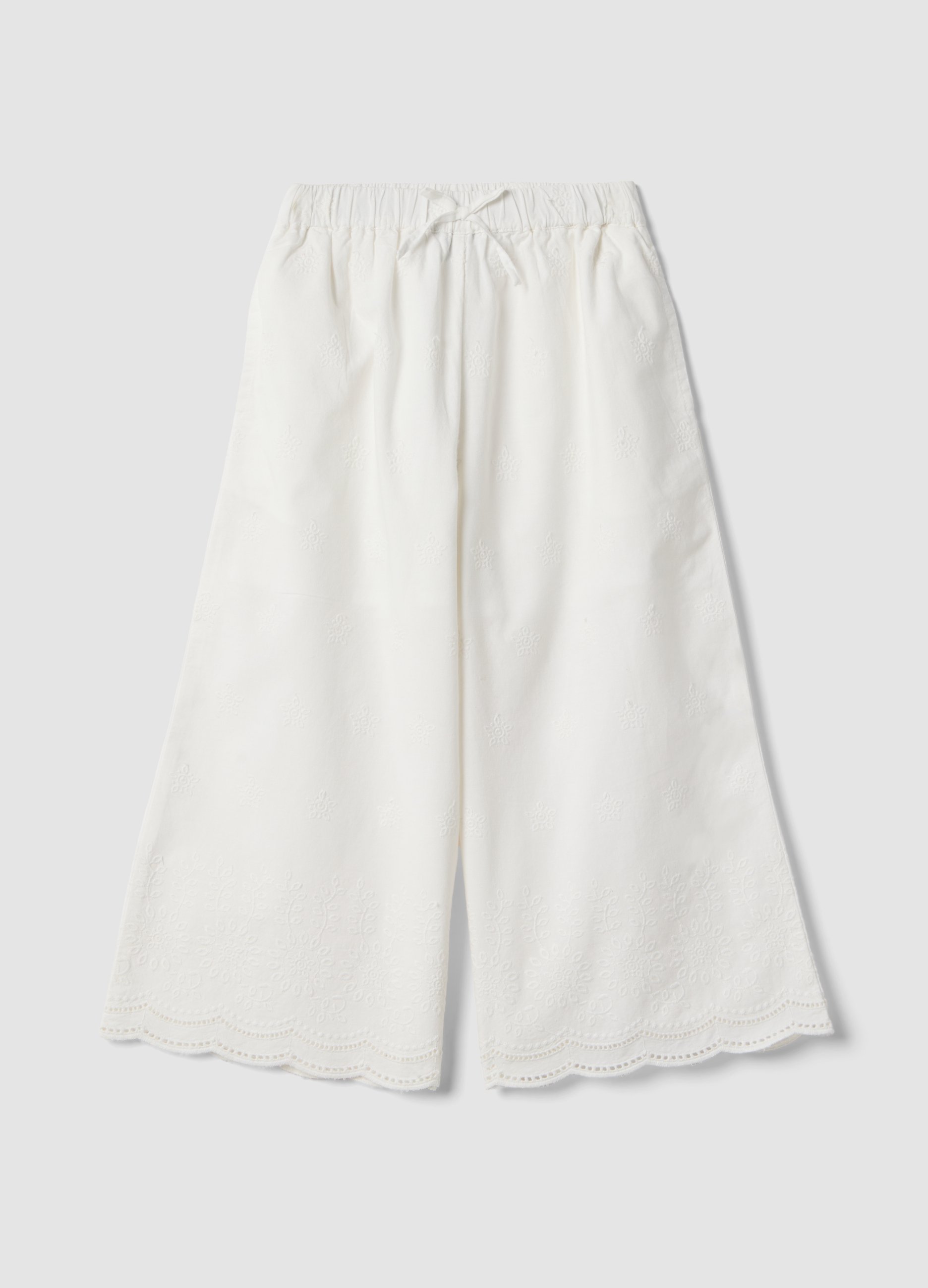 OVS KIDS, Pantaloni Culotte In Puro Cotone Bianchi Da Bambina Con Ricami, Bianco, Taglia: 3-4