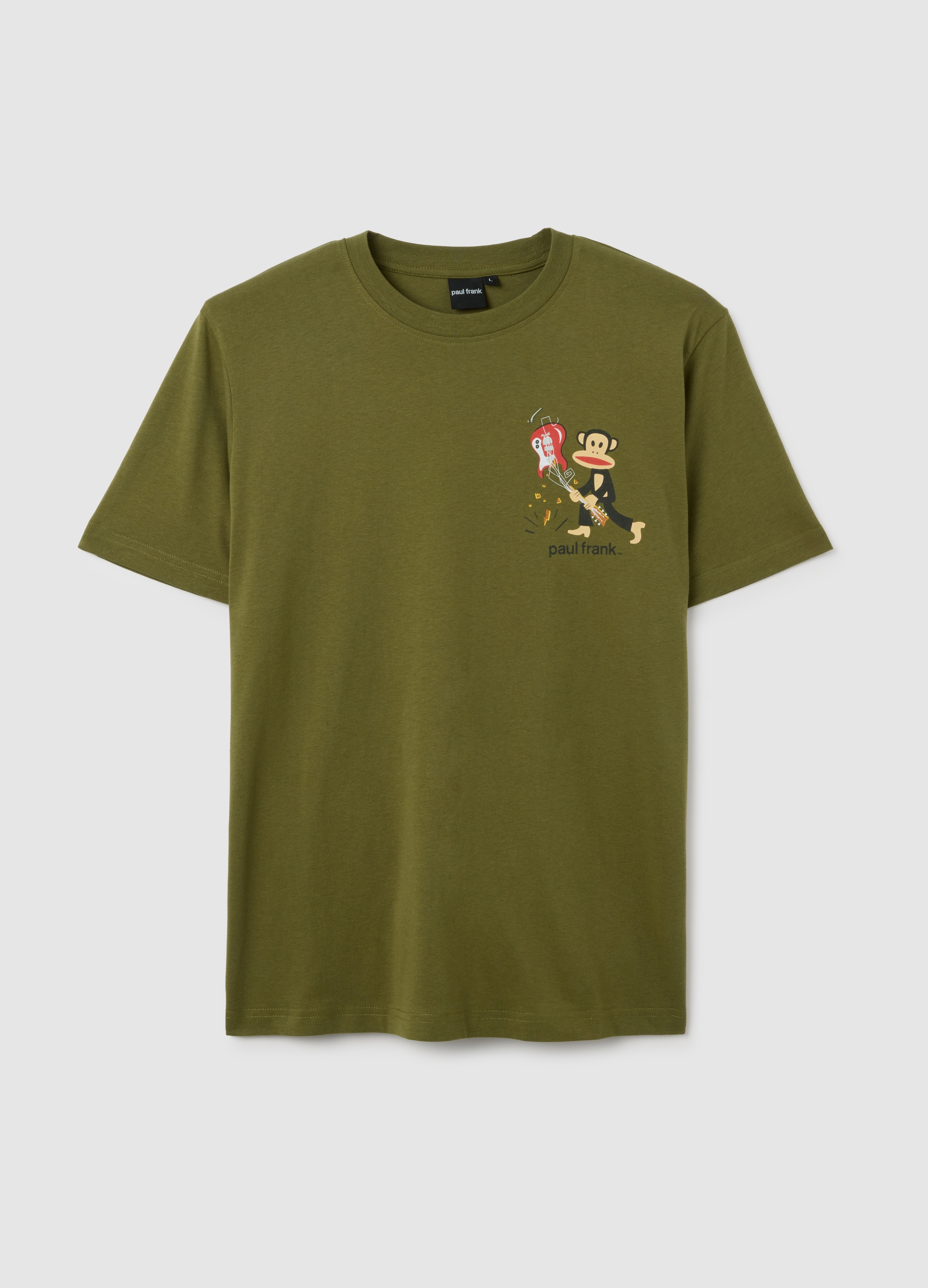 Camiseta Verde De Manga Corta En Puro Algodón Corte Clásico, Hombre, Verde Oliva, Talla: L
