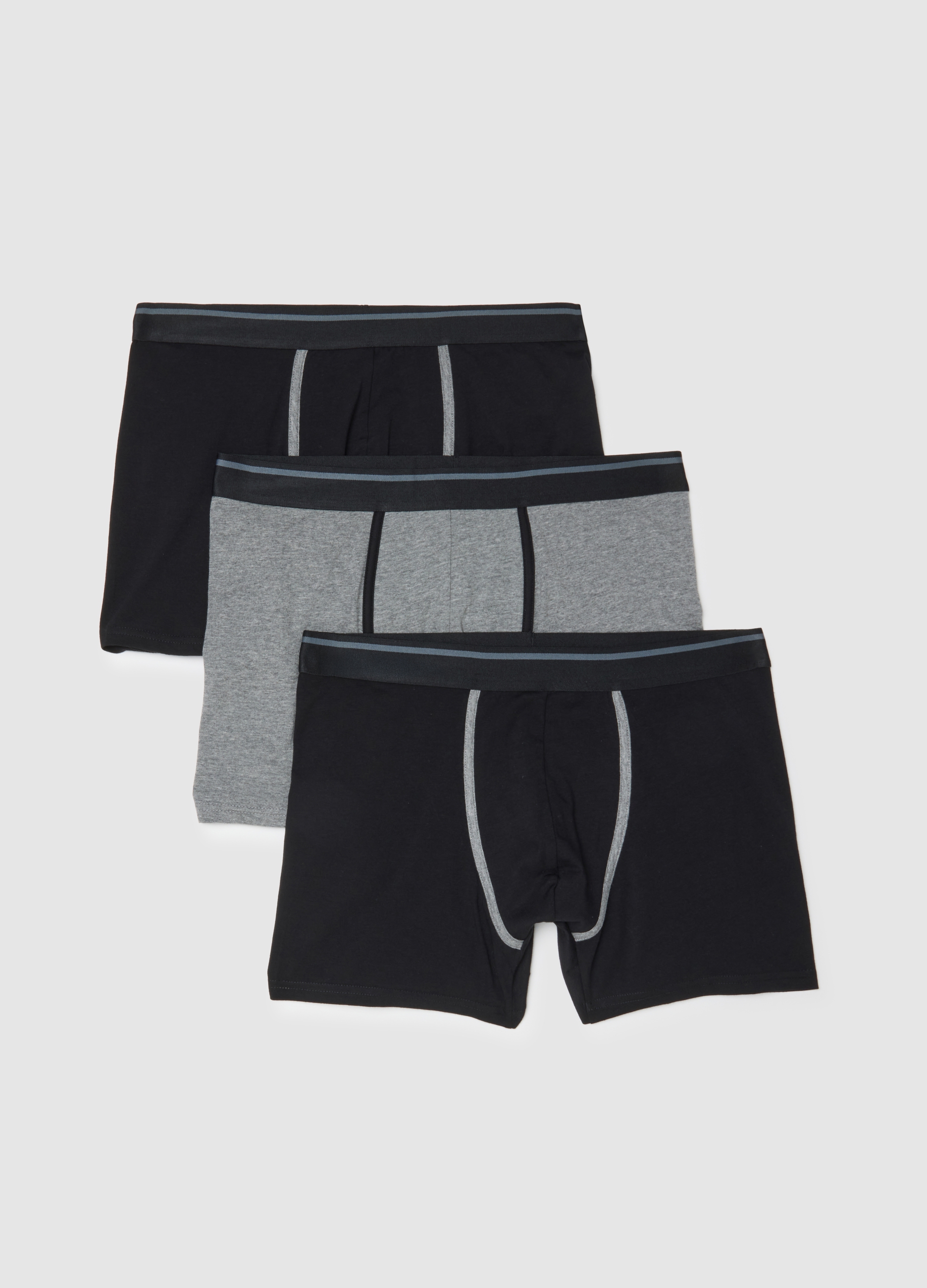 Tripack De Bóxers De Algodón Elástico Multicolor - Ajuste Regular, Hombre, Negro/Gris, Talla: S