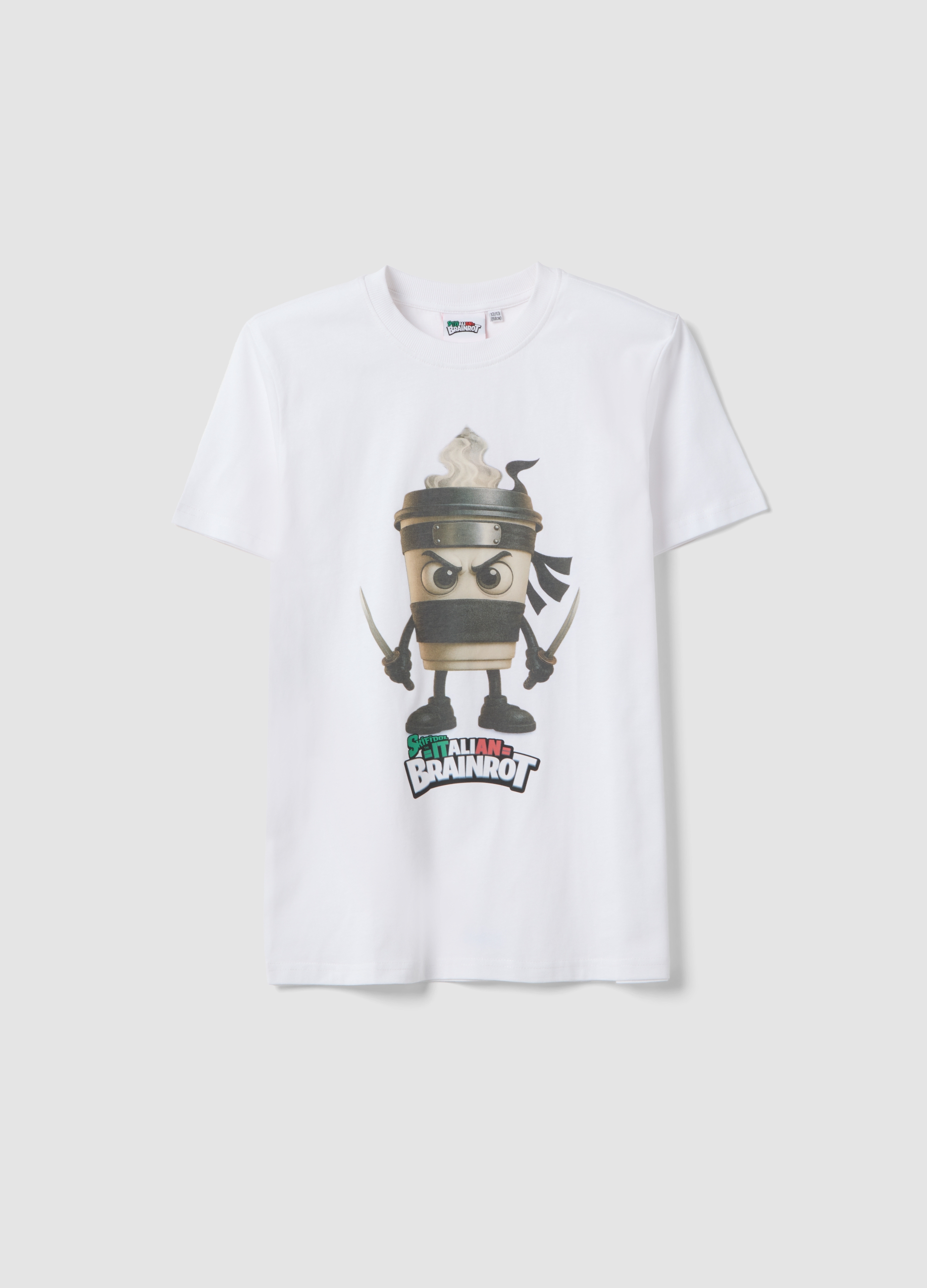 OVS KIDS, Camiseta Blanca De Puro Algodón Para Niño, Ajuste Regular Con Estampados, Niño, Blanco óptico, Talla: 8-9
