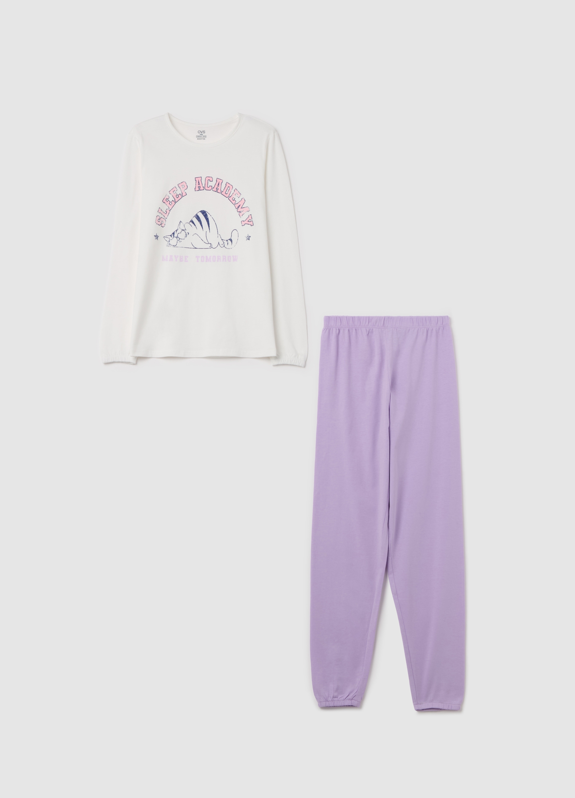 OVS, Pigiama In Cotone Bio Stampa sleep Academy, Bambina, Multicolor, Taglia: 10-11