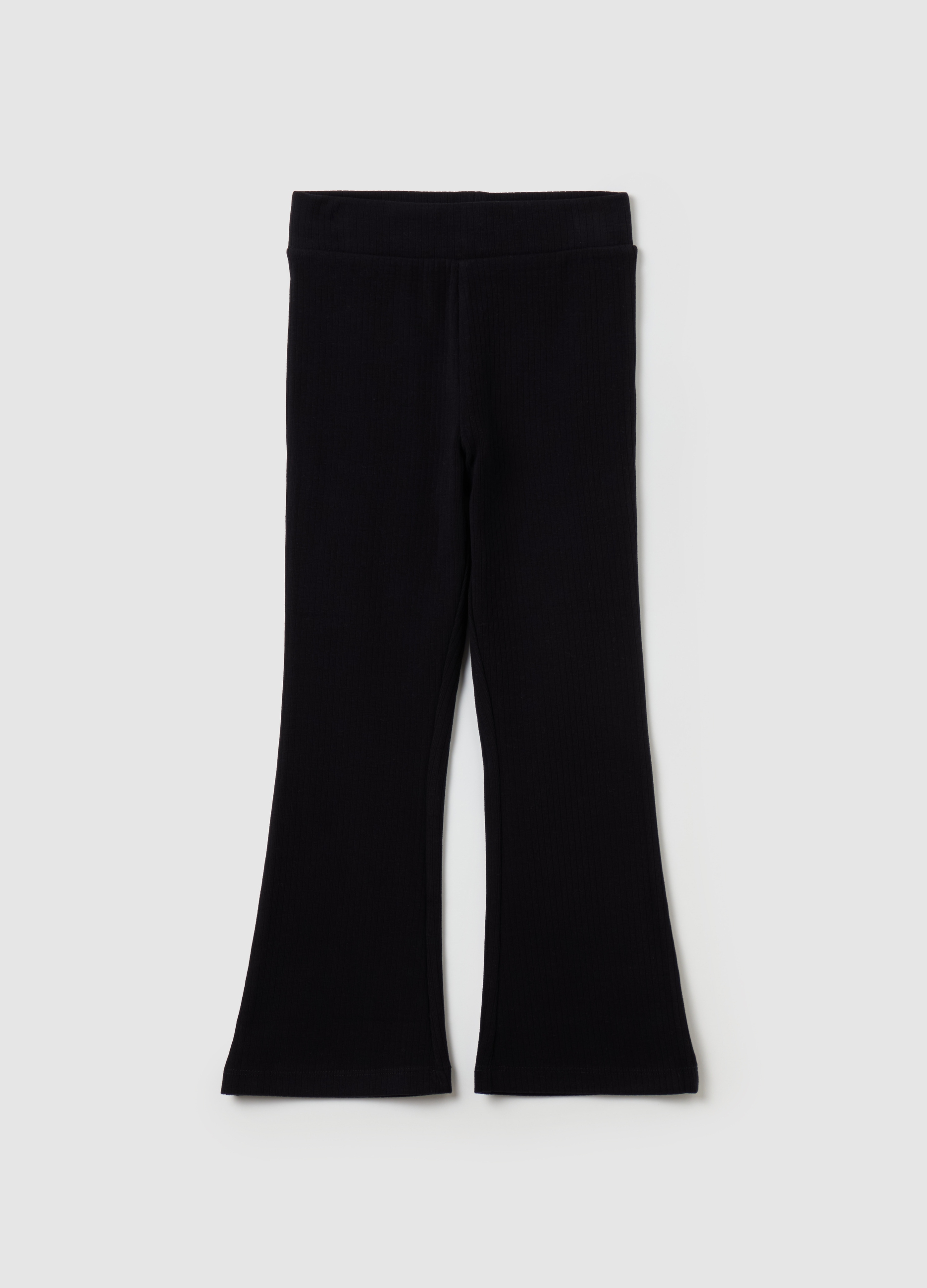 Leggings Flare Fit En Canalé Plano, Niña, Negro, Talla: 4-5