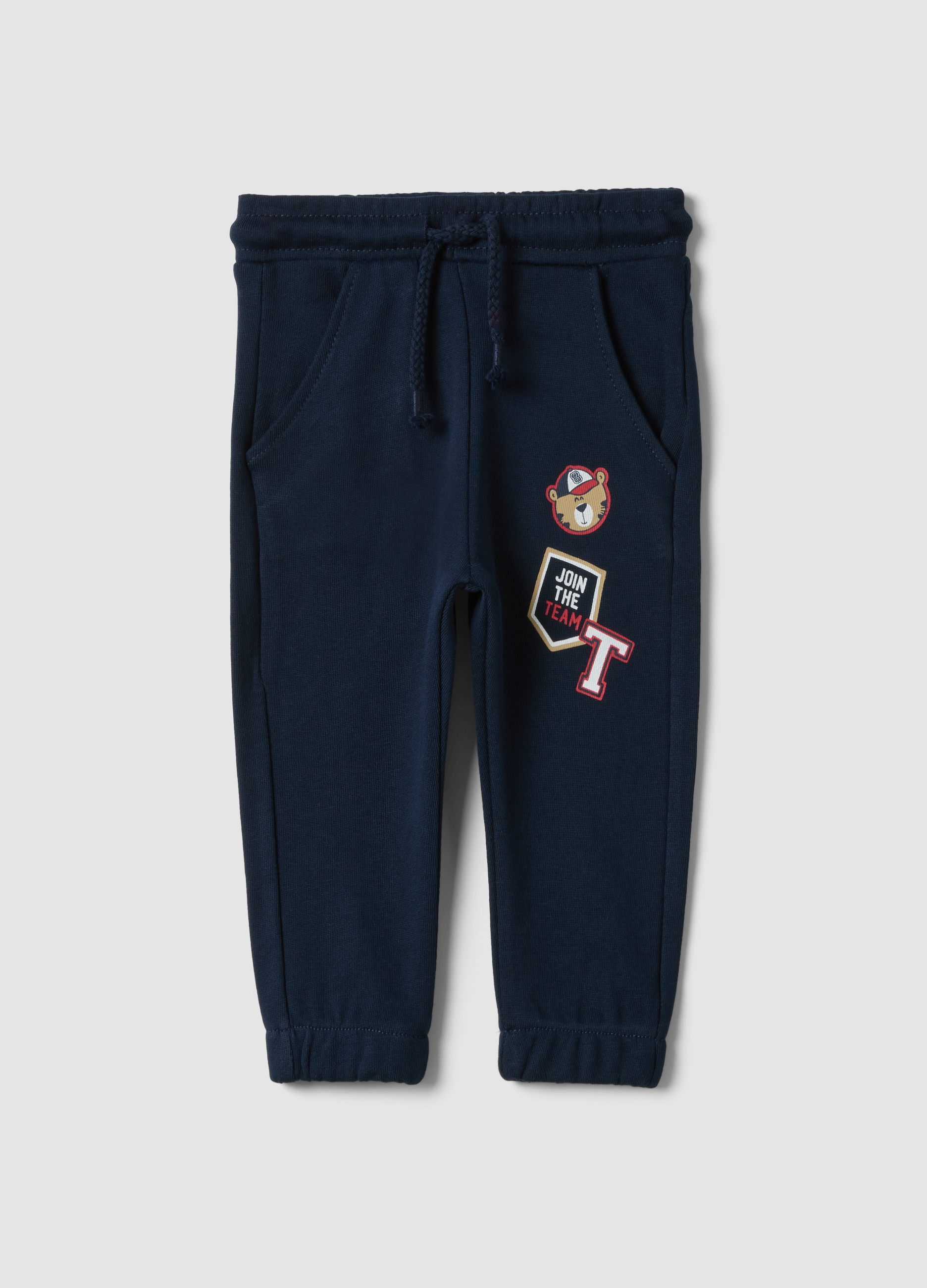 FAGOTTINO, Pantaloni Jogger Blu In Puro Cotone Con Stampa Orsetto Regular Fit Per Bimbo, Bambino, Blu, Taglia: 12-18