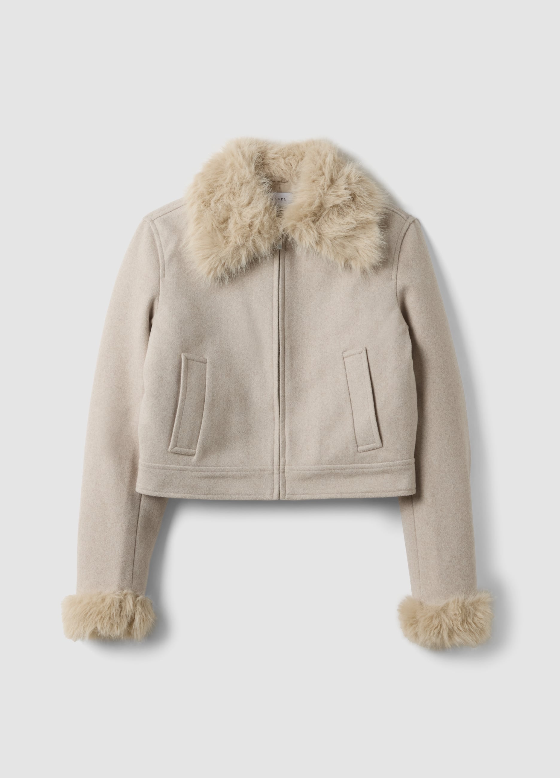 B.ANGEL, Giacca Beige Con Zip E Collo In Pelliccia, Donna, Beige, Taglia: L