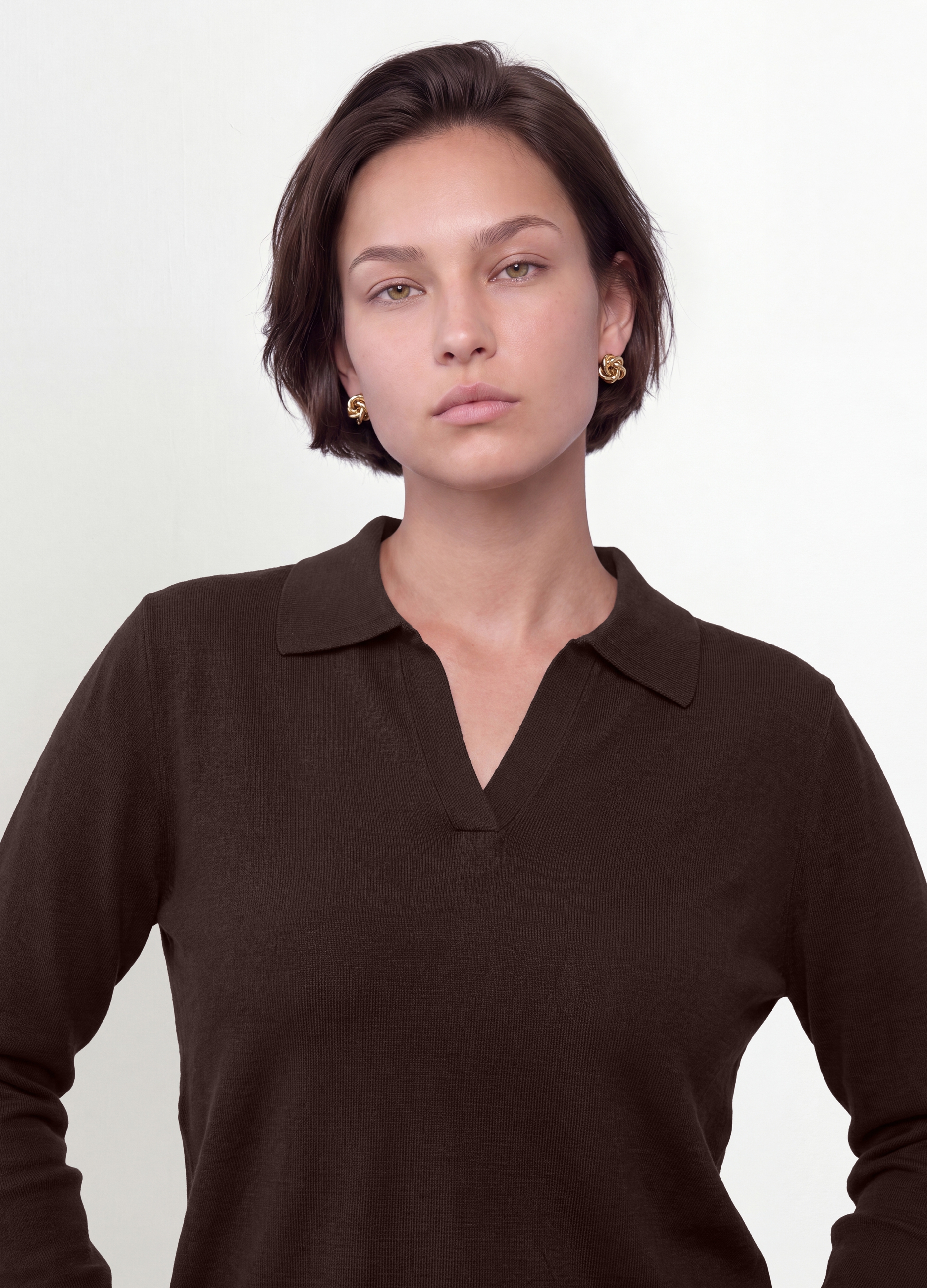 MYA, Maglia Marrone In Misto Viscosa Con Colletto Polo Over Fit, Donna, Marrone, Taglia: S