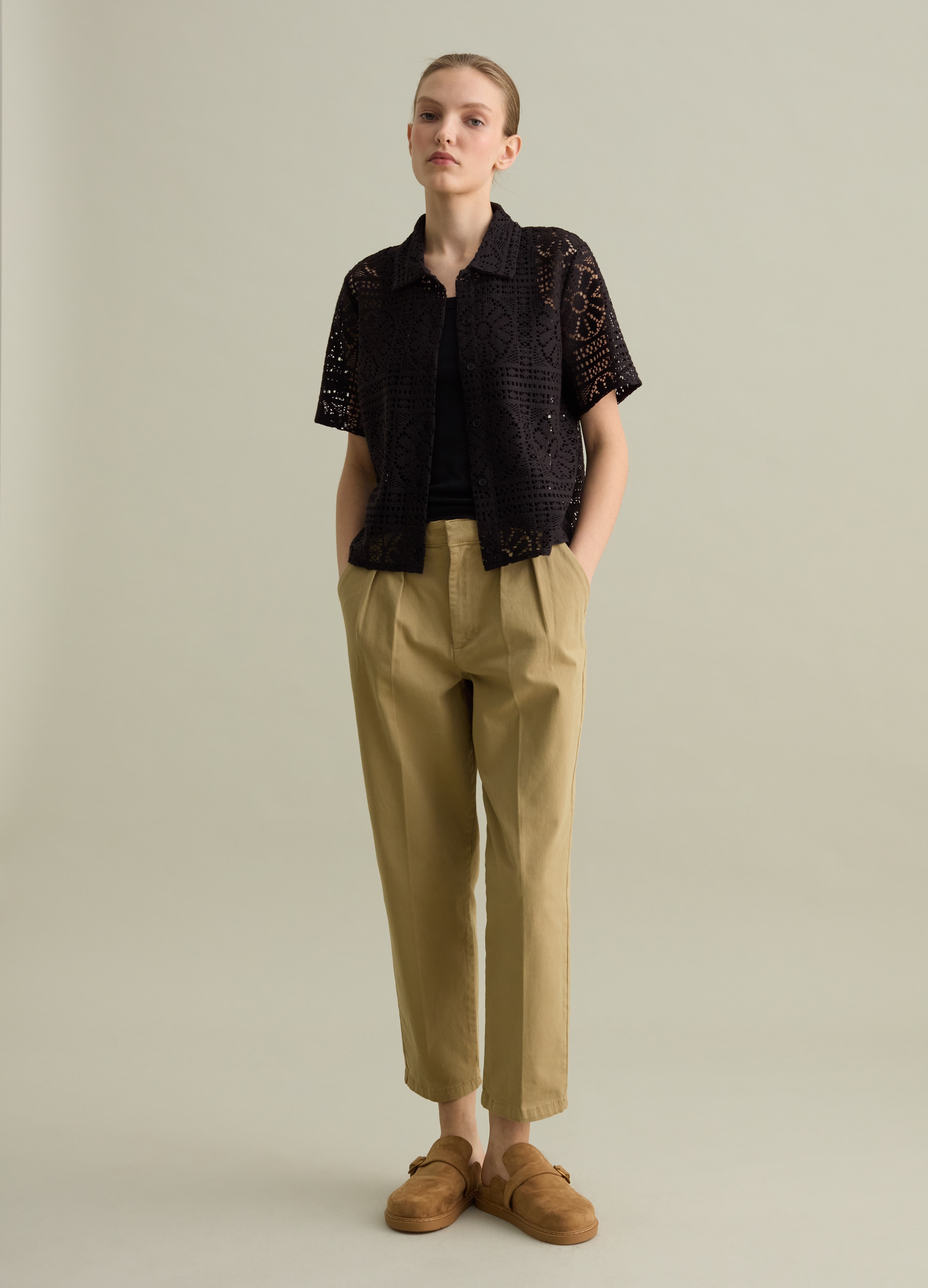 PIOMBO, Polo In Pizzo Nera, Donna, Nero, Taglia: S