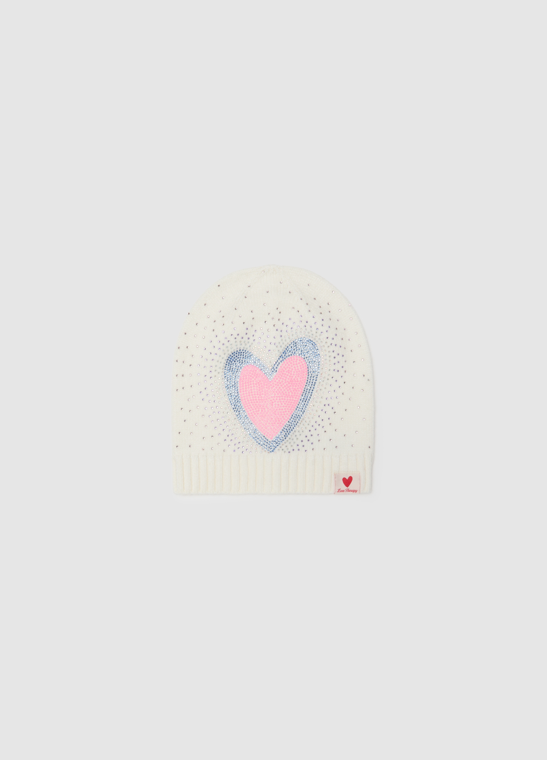 LOVE THERAPY, Cappello Bianco Da Bambina Con Dettaglio Cuore Di Strass, Bianco, Taglia: 52