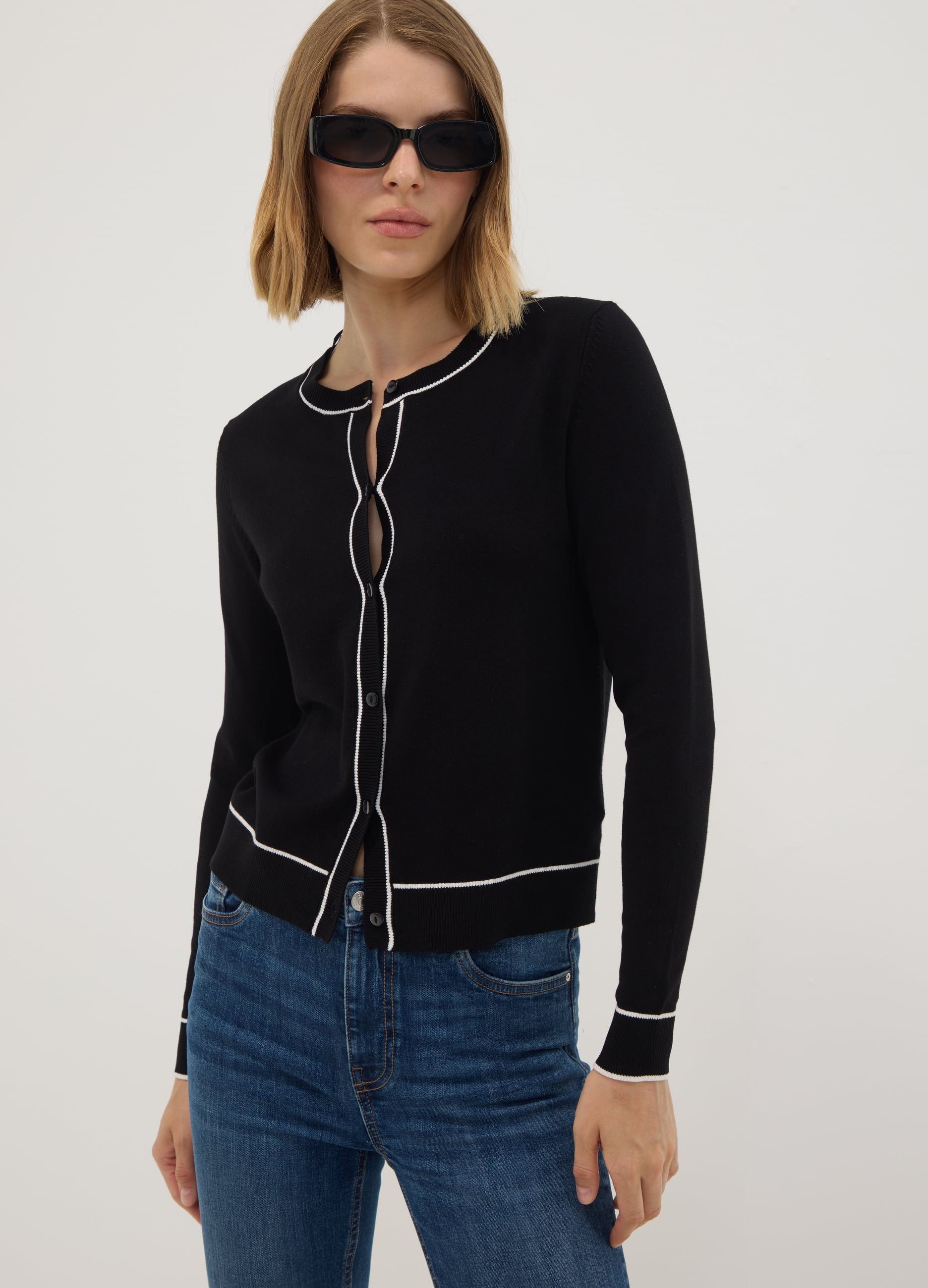 OVS, Cardigan Nero In Viscosa Elasticizzata Regular Fit, Donna, Nero, Taglia: XXL