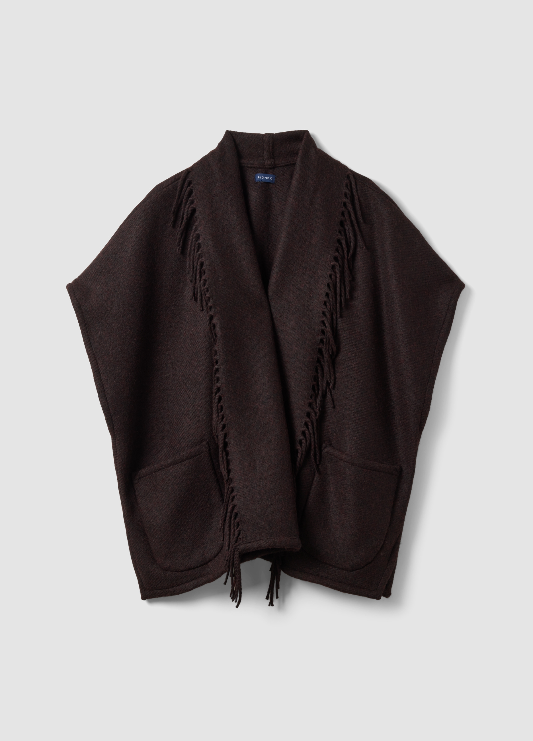 Piombo Contemporary, Mantella Marrone In Misto Lana Con Frange, Donna, Marrone, Taglia: ONE SIZE