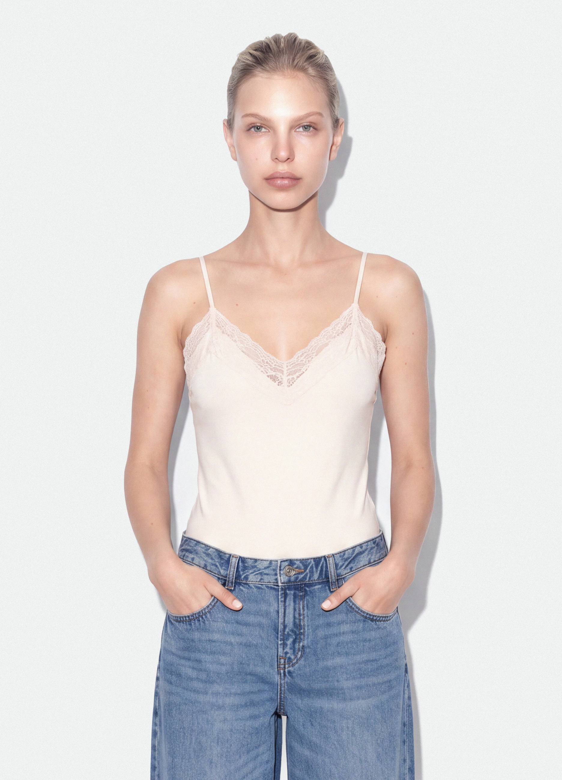 B.ANGEL, Body Bianco Fitted In Cotone Elasticizzato Con Pizzo, Donna, Bianco, Taglia: S