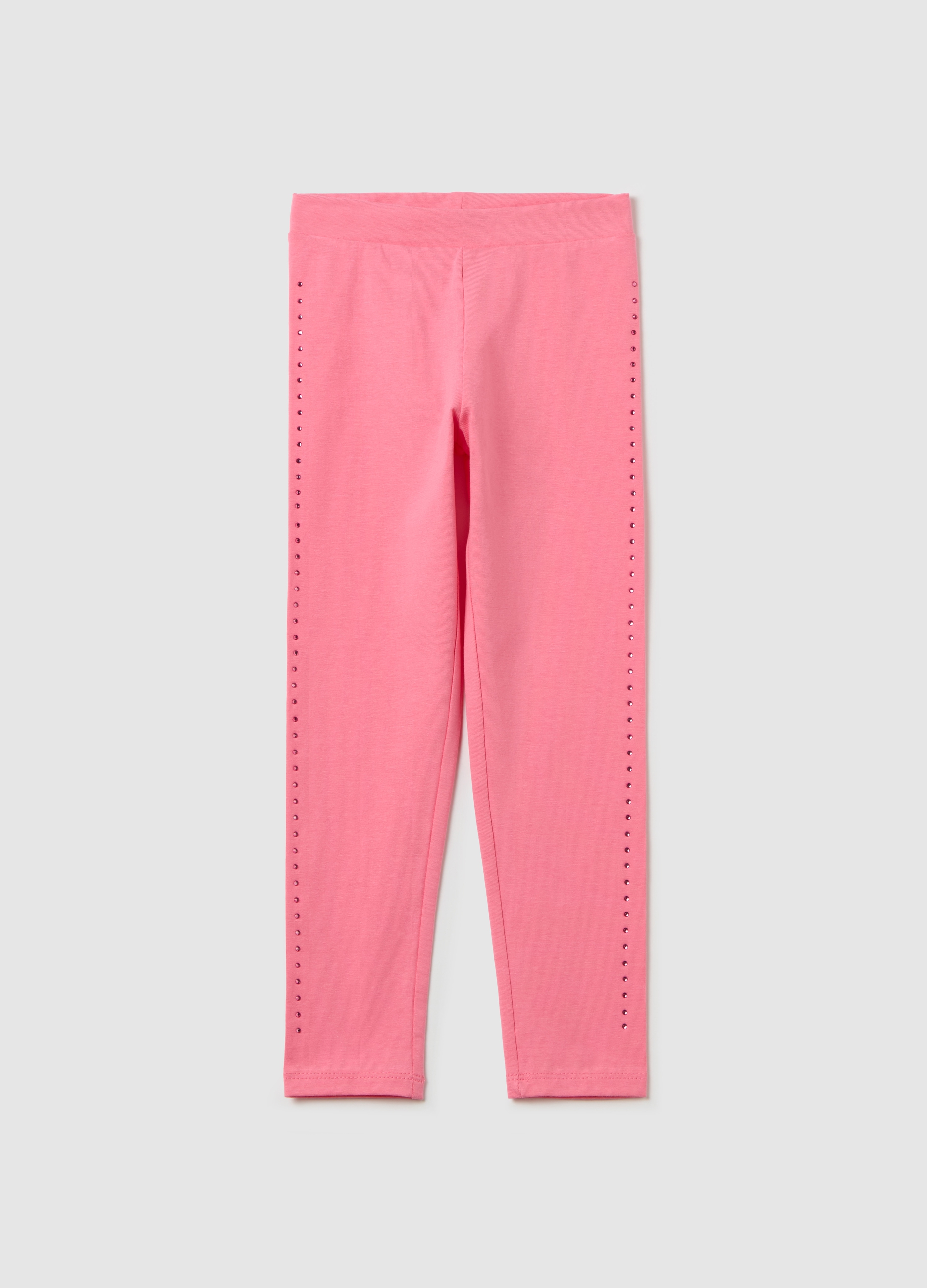 OVS, Leggings In Cotone Stretch Con Strass, Bambina, Rosa, Taglia: 3-4