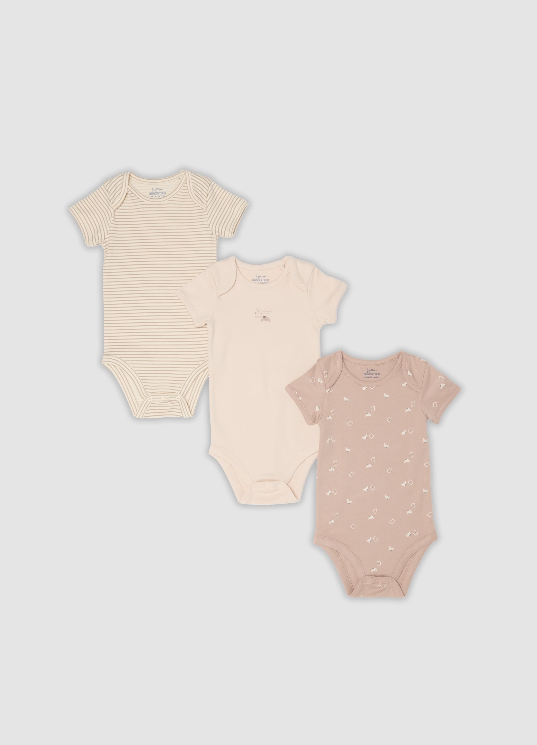 FAGOTTINO, Tripack Di Body Rosa E Beige In Cotone Organico A Maniche Corte Per Neonati E Bimbi, Unisex, Multicolor, Taglia: 30-36