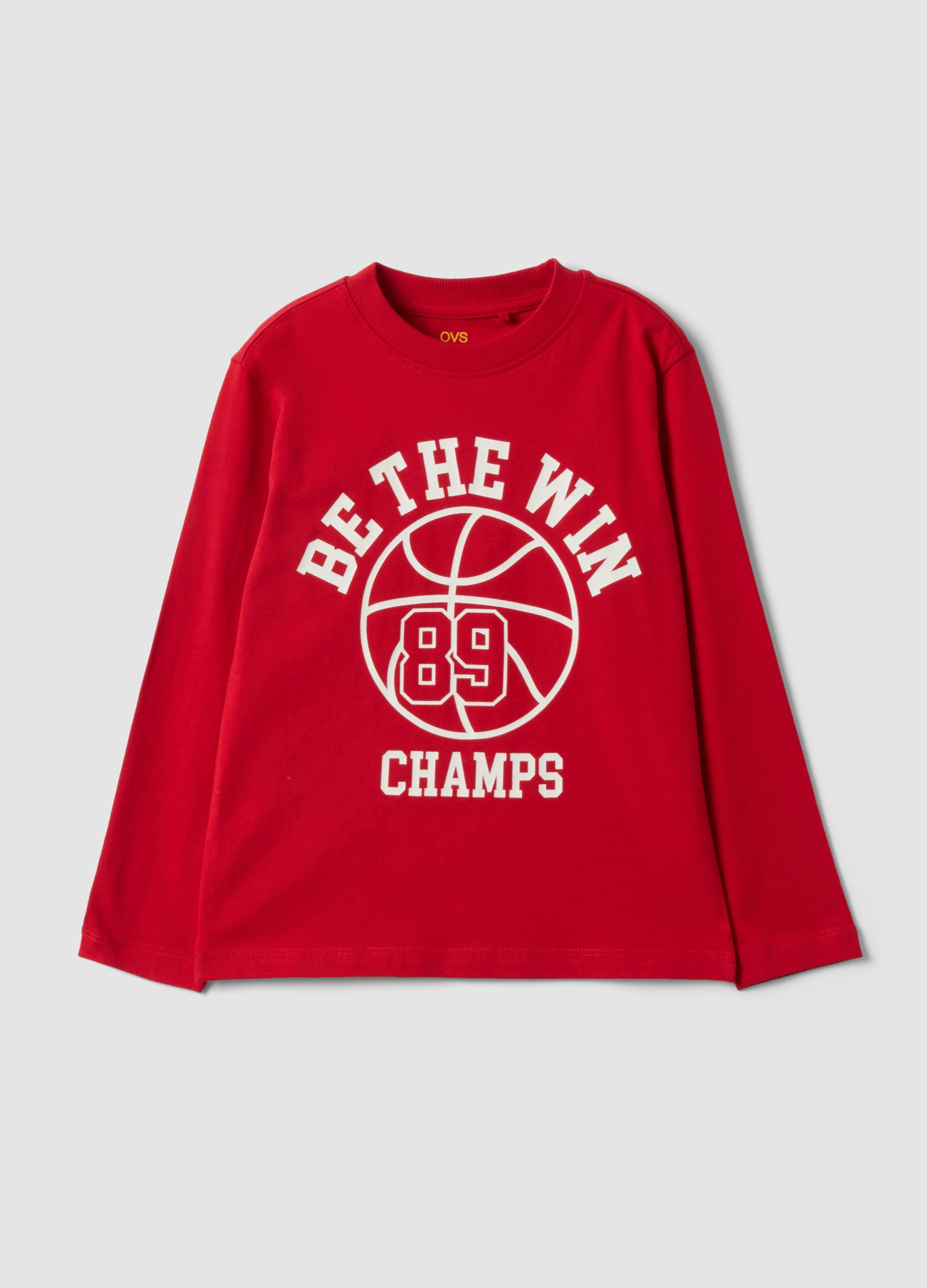 OVS KIDS, T-shirt Rossa In Puro Cotone Organico Con Stampa College Per Bambino, Rosso, Taglia: 6-7