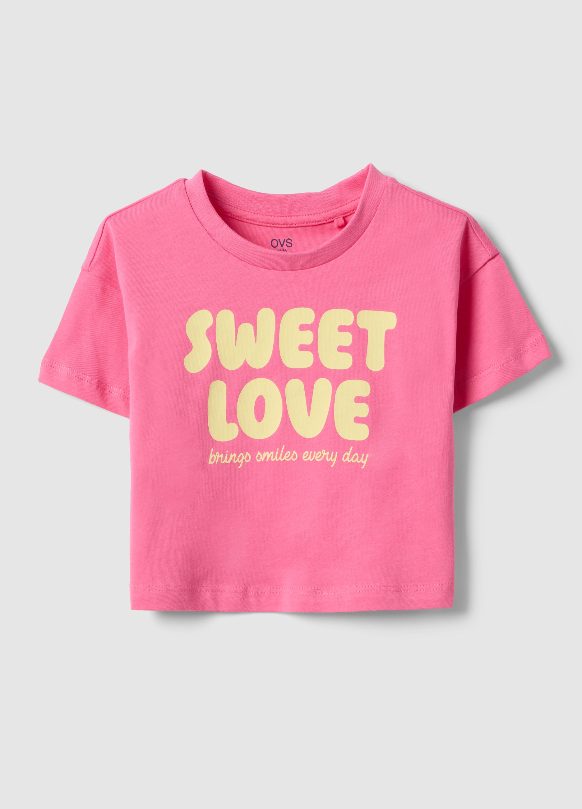 OVS KIDS, Camiseta Rosa De Pura Algodón Para Niña Con Ajuste Boxy Y Inscripción, Niña, Rosa Neón, Talla: 4-5