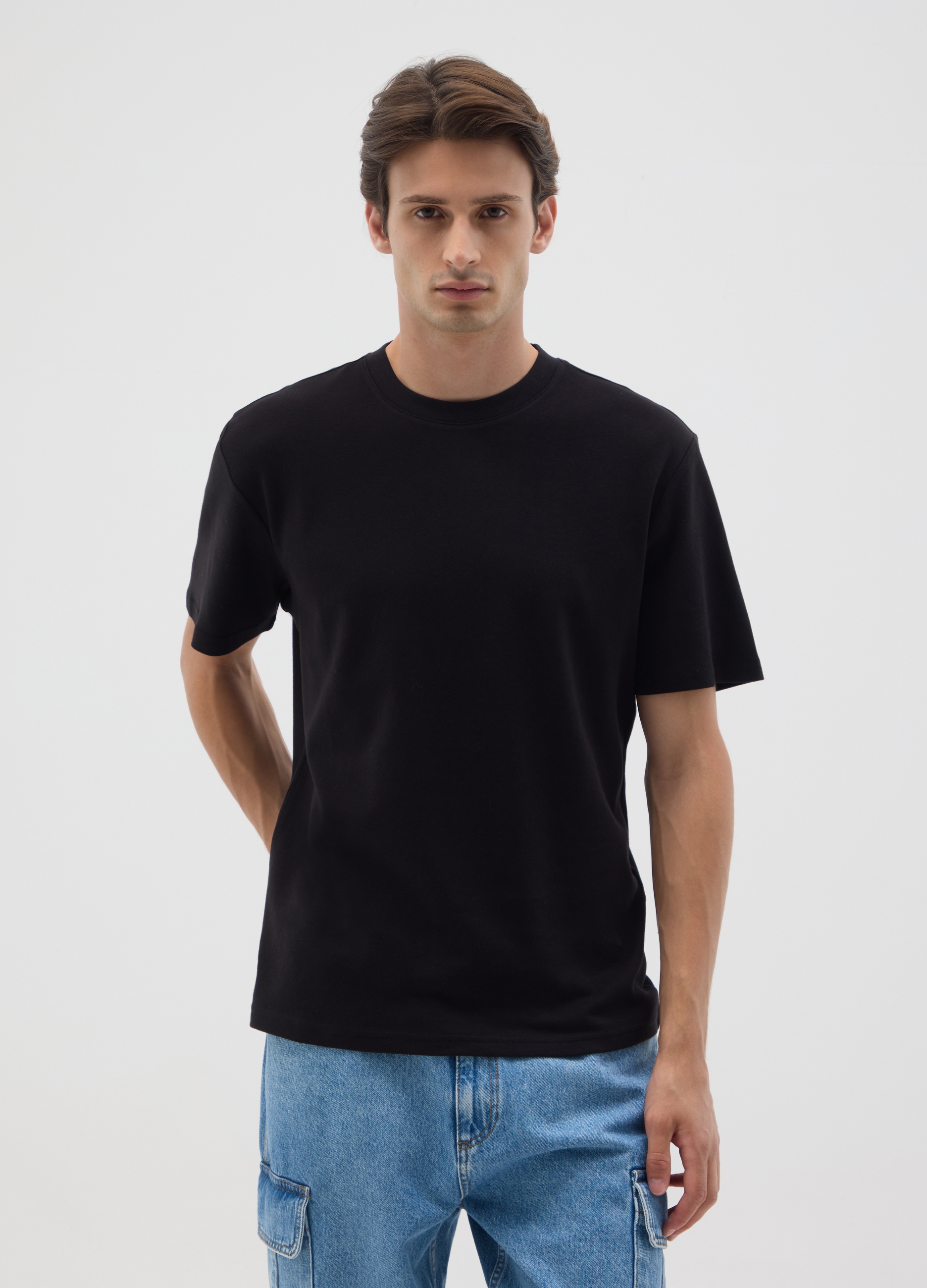 Camiseta Negra De Algodón Puro Con Ajuste Relajado, Hombre, Gunmetal, Talla: XXL
