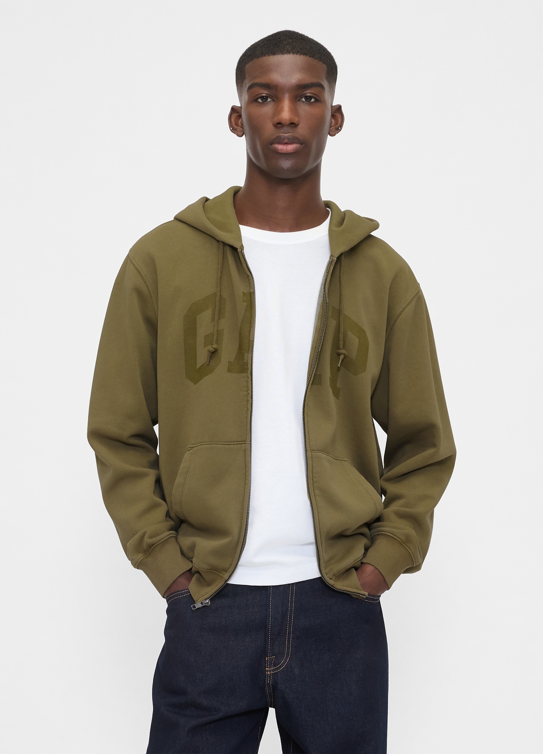 GAP, Felpa Full Zip Con Logo Gap, Uomo, Verde, Taglia: XL