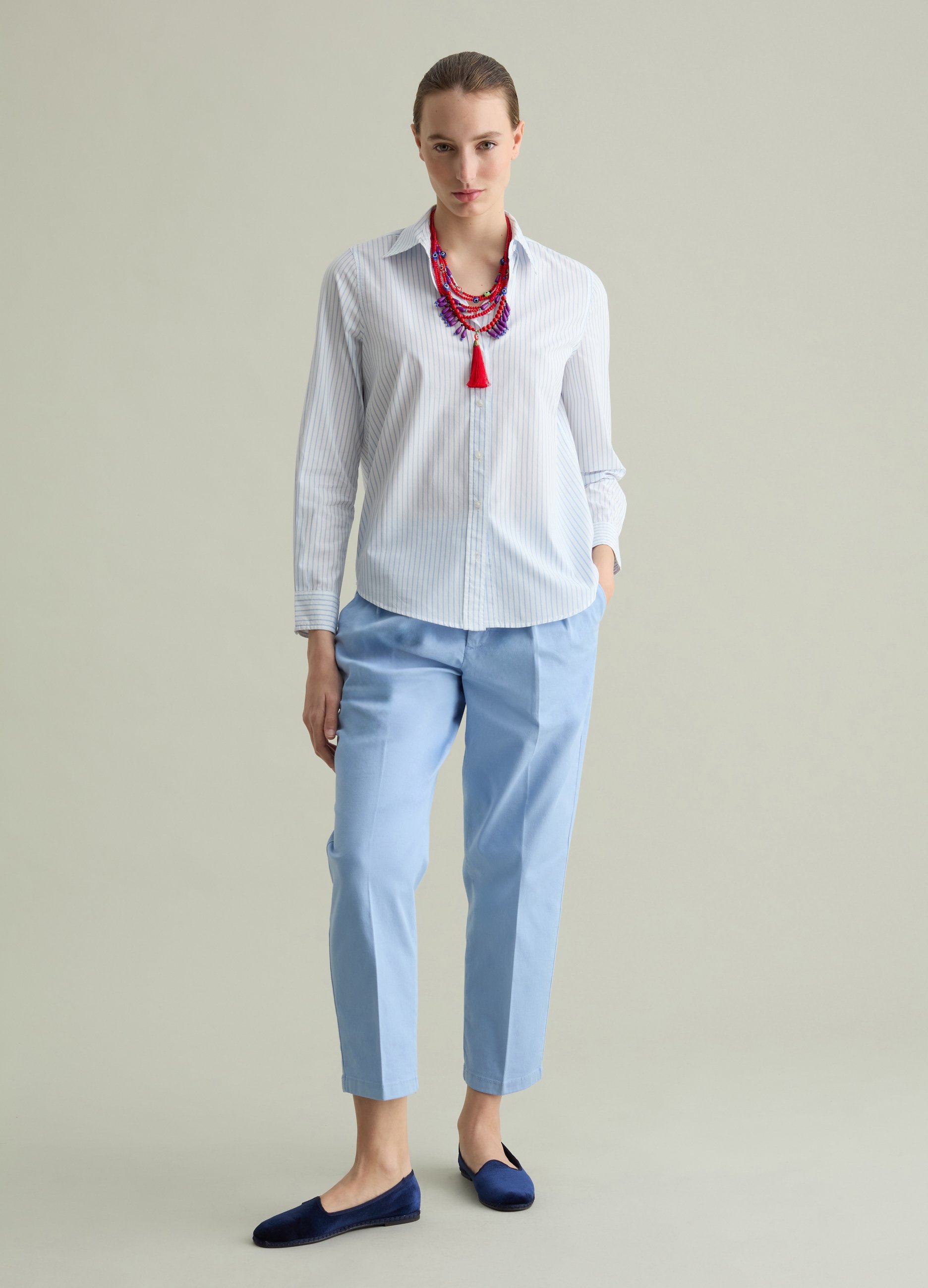 PIOMBO, Camisa De Popelina, Mujer, Blanco/azul claro, Talla: 42