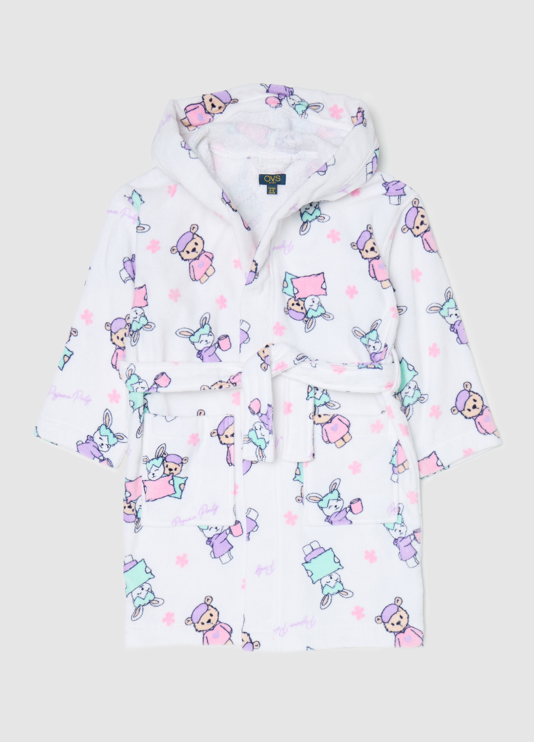 OVS, Accappatoio Cappuccio E Ricamo Animaletti, Bambina, Bianco, Taglia: 3-4