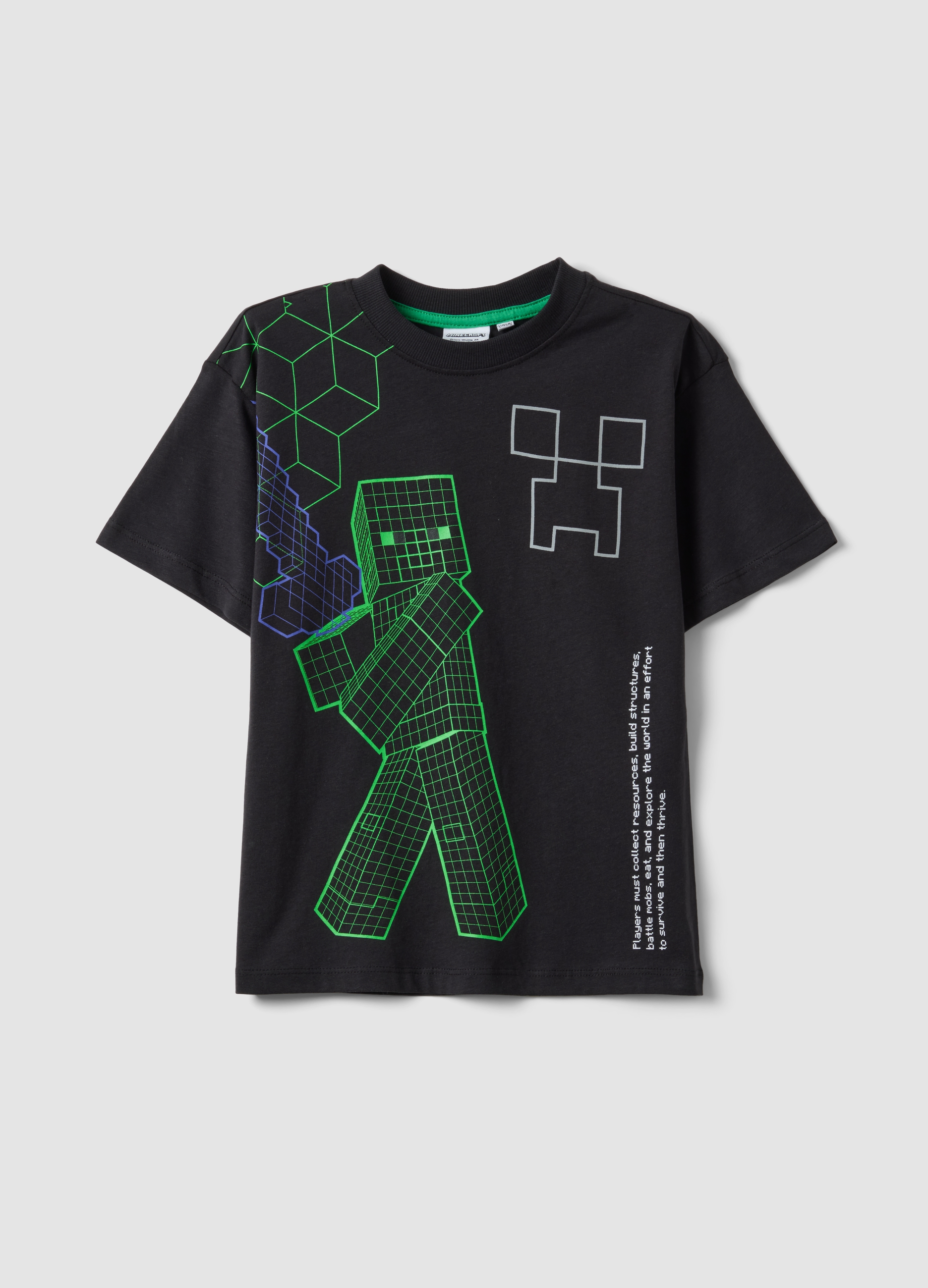 OVS KIDS, Camiseta Negra Minecraft De Algodón Puro Para Niño, Corte Oversize, Niño, Negro, Talla: 9-10