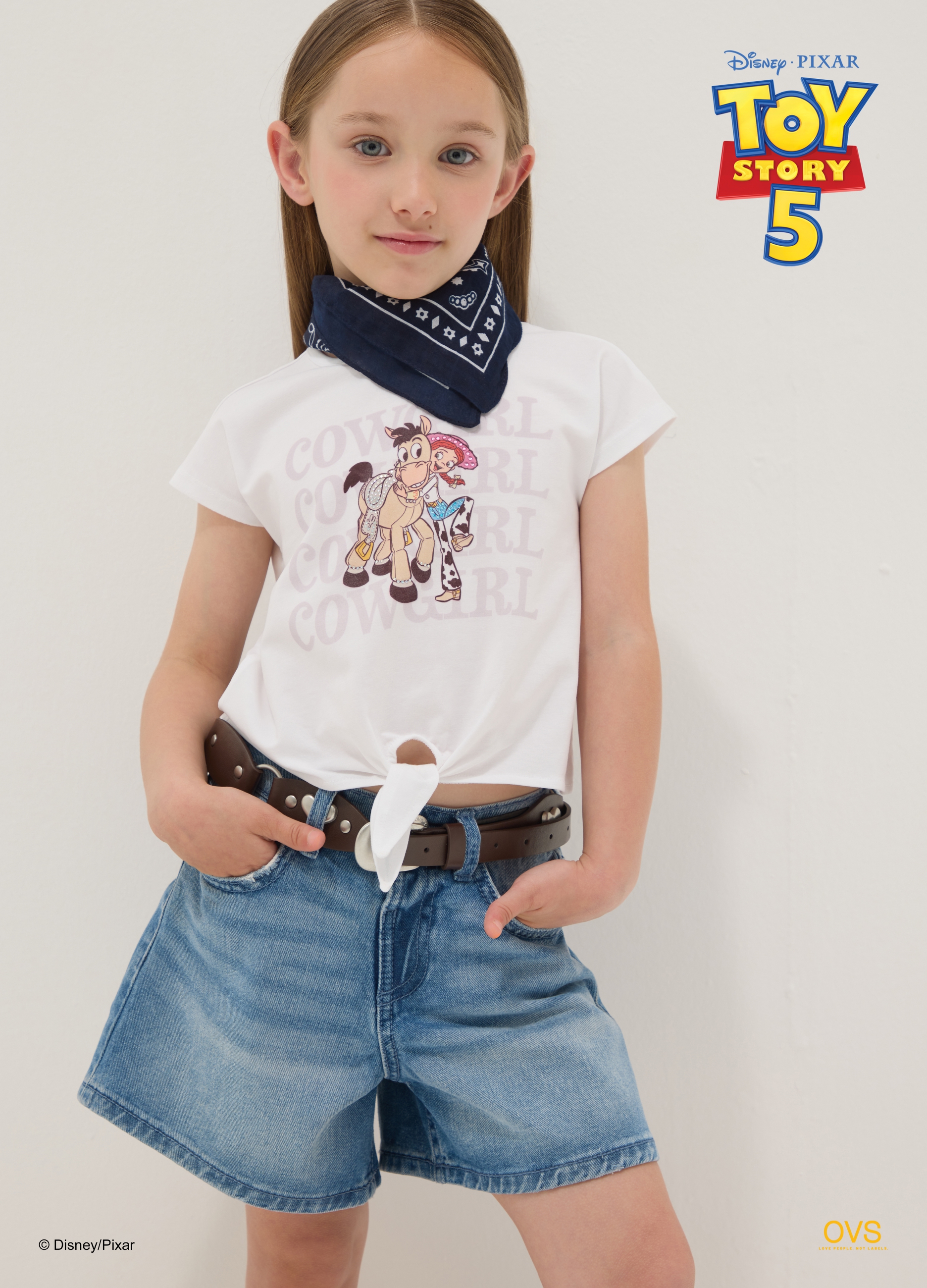 DISNEY, T-shirt Bianca In Cotone Elasticizzato Con Nodo E Stampa Toy Story Per Bambina, Bianco, Taglia: 6-7