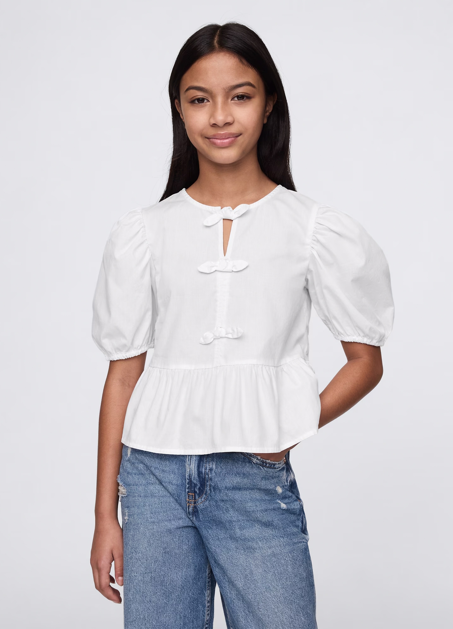 OVS, Camicia In Cotone Con Fiocchetti, Bambina, Bianco, Taglia: XS