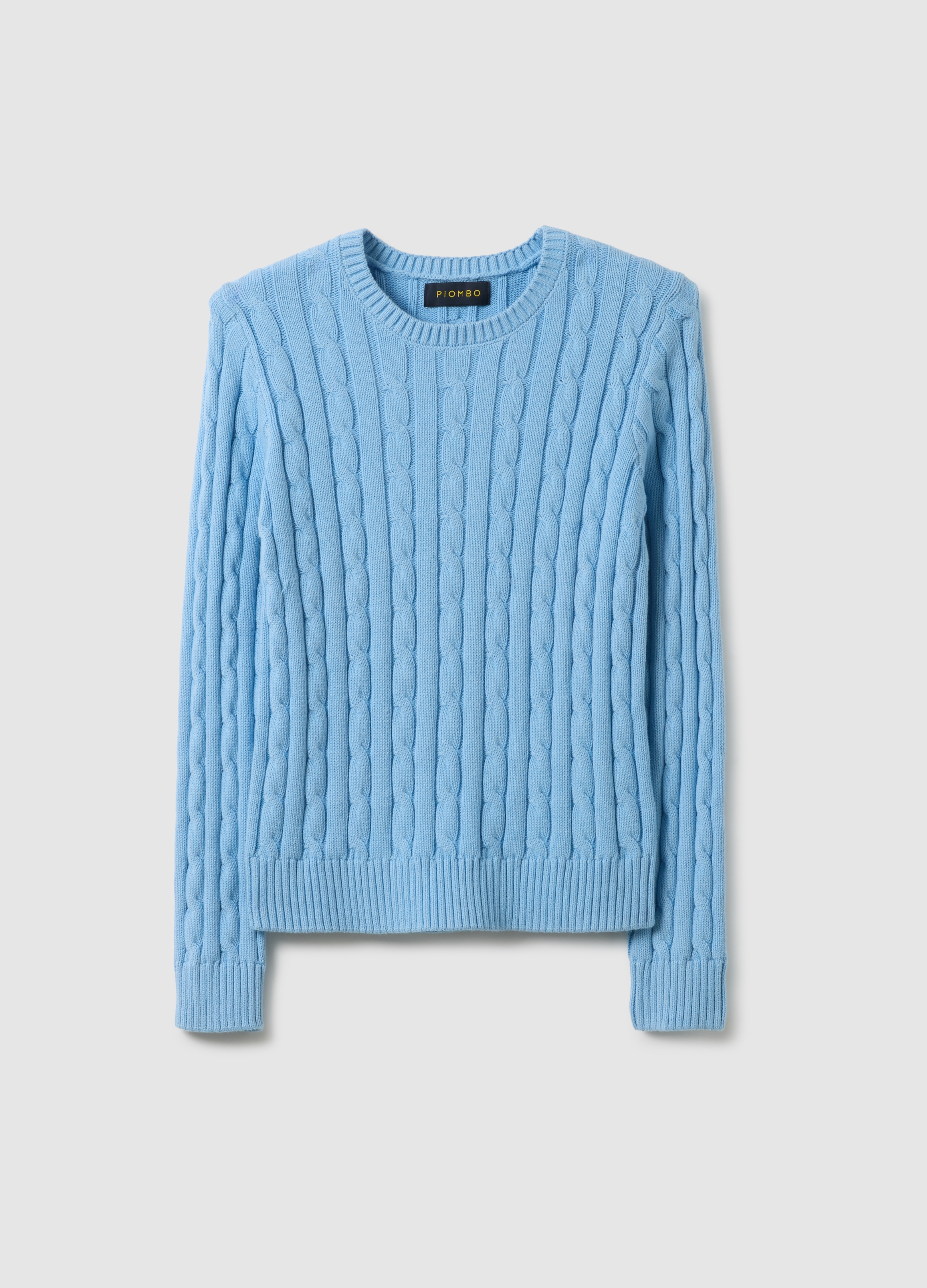 PIOMBO, Suéter Azul De Fit Regular En Puro Algodón Con Diseño De Cable, Mujer, Azul Azur, Talla: 38