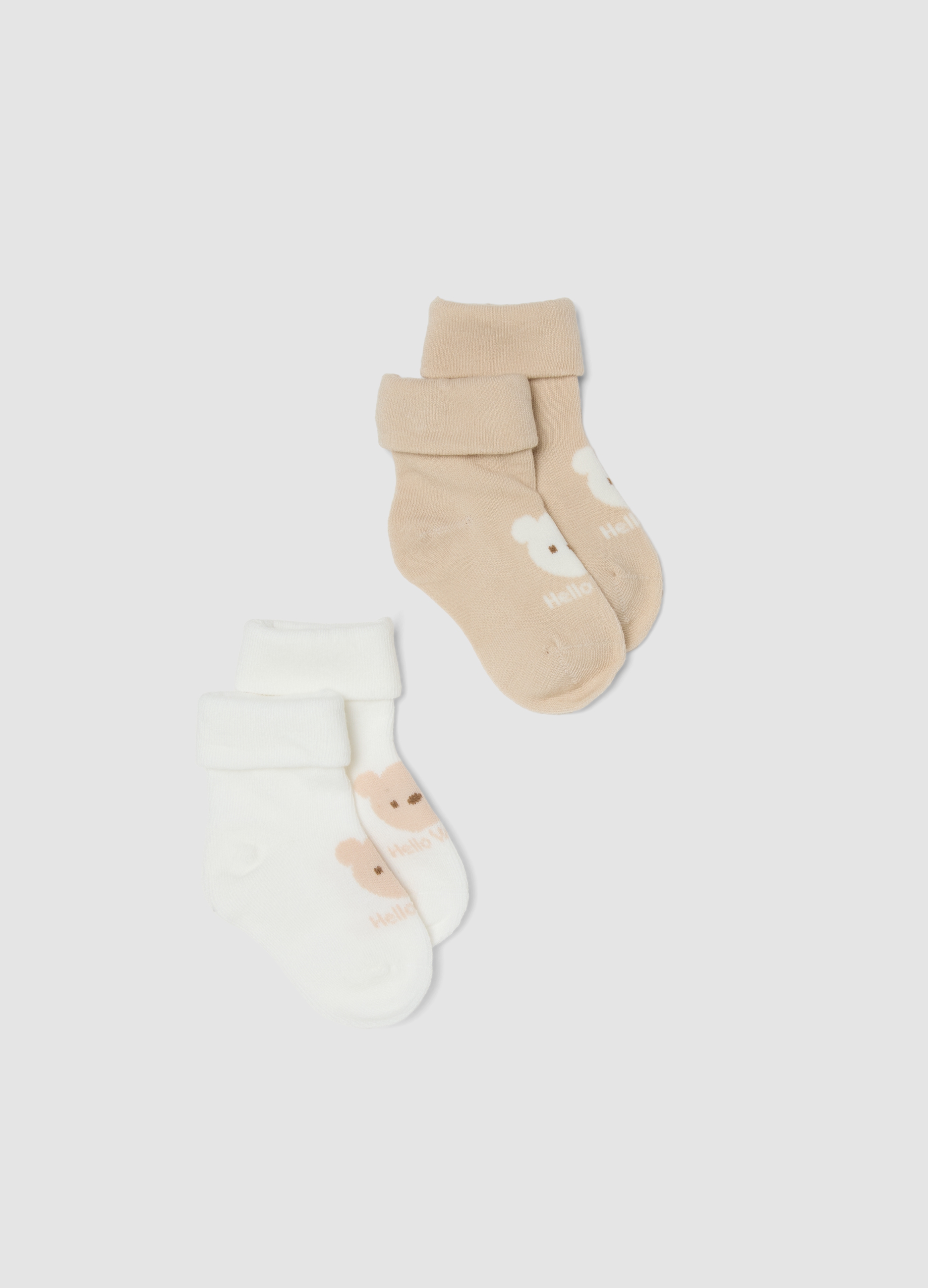 FAGOTTINO, Paquete Doble De Calcetines Cortos De Mezcla De Algodón Orgánico Multicolor Para Recién Nacido, Unisex, Blanco/beige, Talla: 3-6