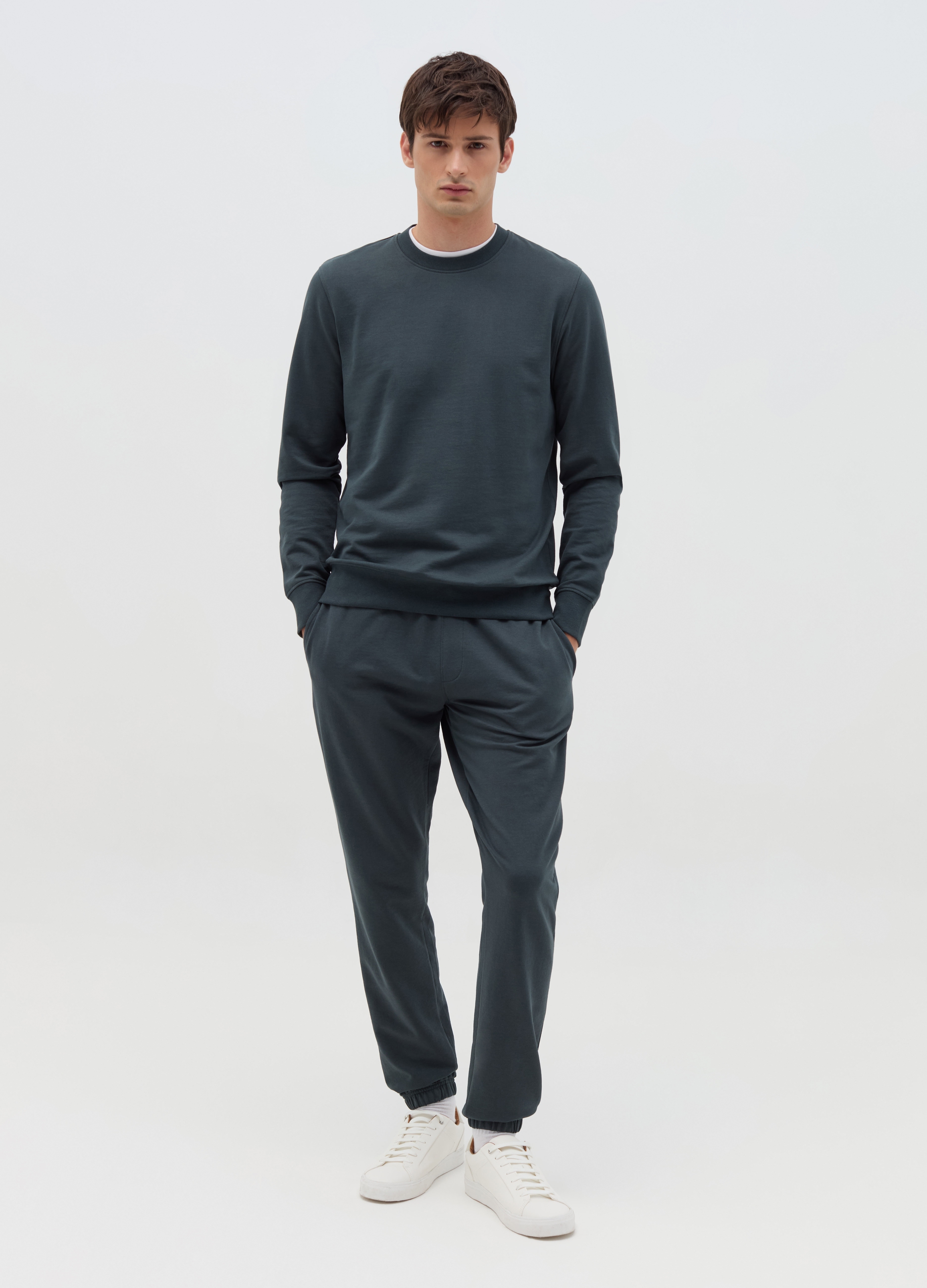 Joggers De Felpa Con Cordón, Hombre, Verde bosque, Talla: S