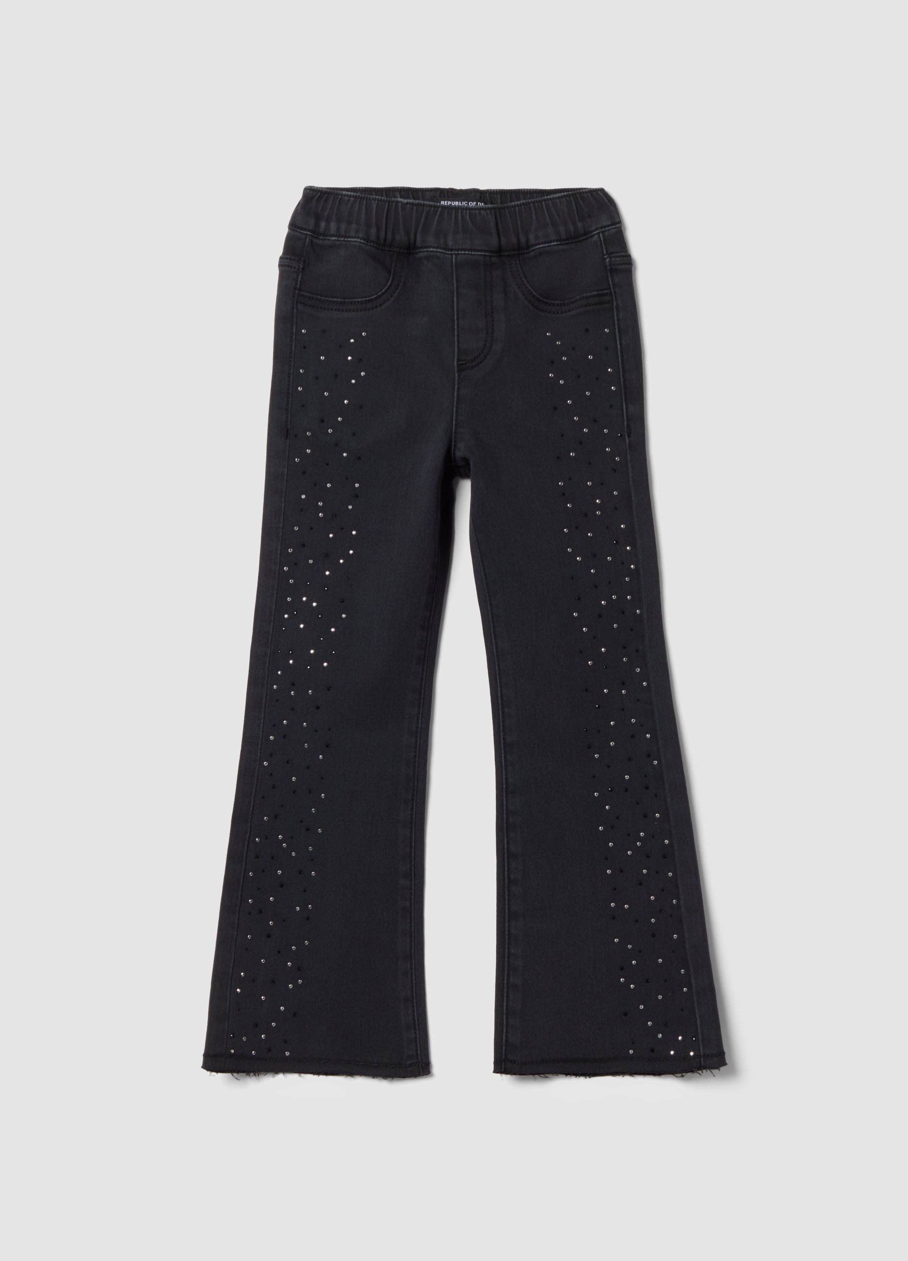 REPUBLIC OF DENIM, Jeggings Neri Flare Fit In Cotone Elasticizzato Con Strass Per Bambina, Nero, Taglia: 5-6