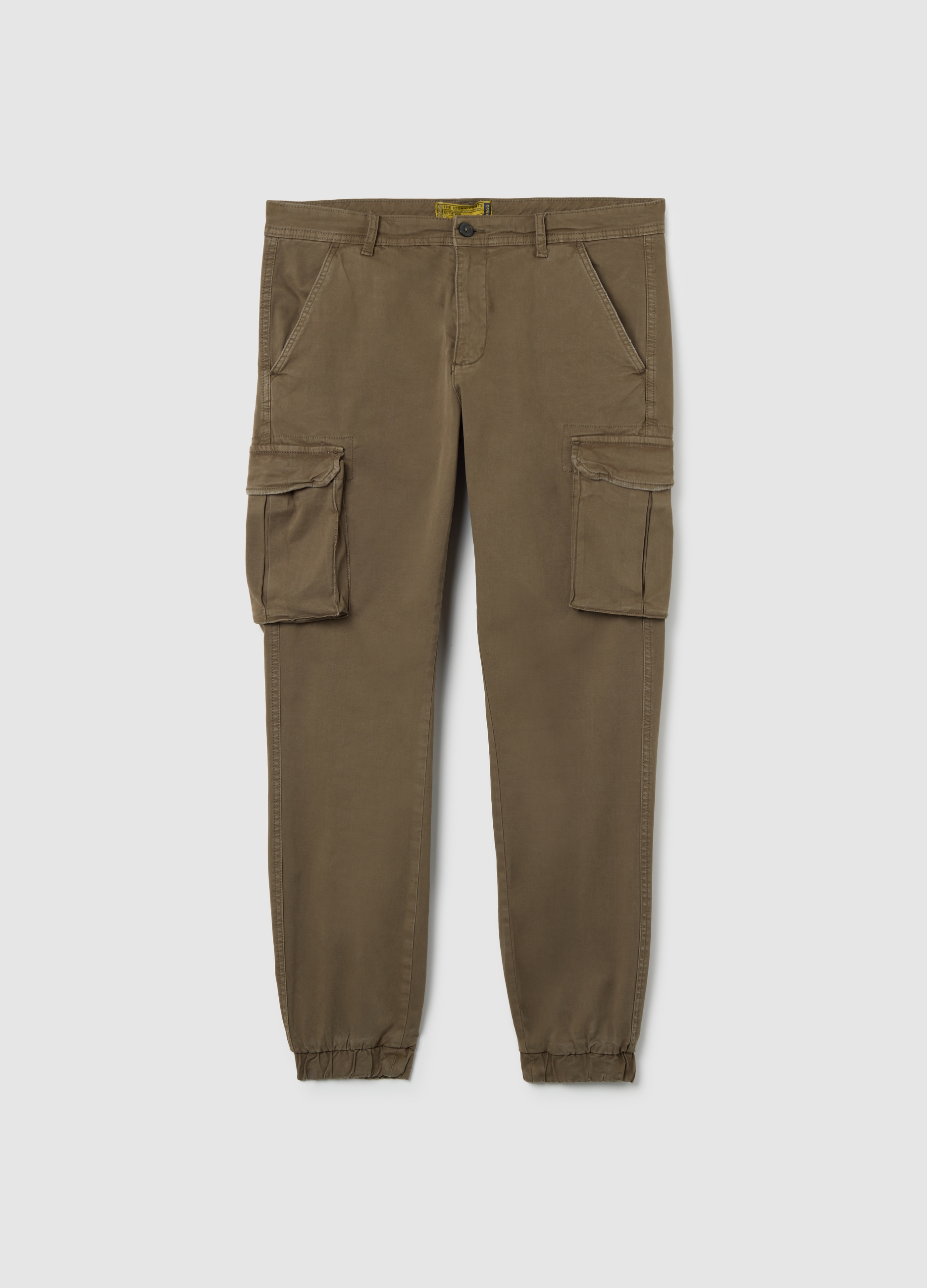 Pantalones Slim Fit De Algodón Elástico Marrón, Hombre, Marrón oscuro, Talla: 46