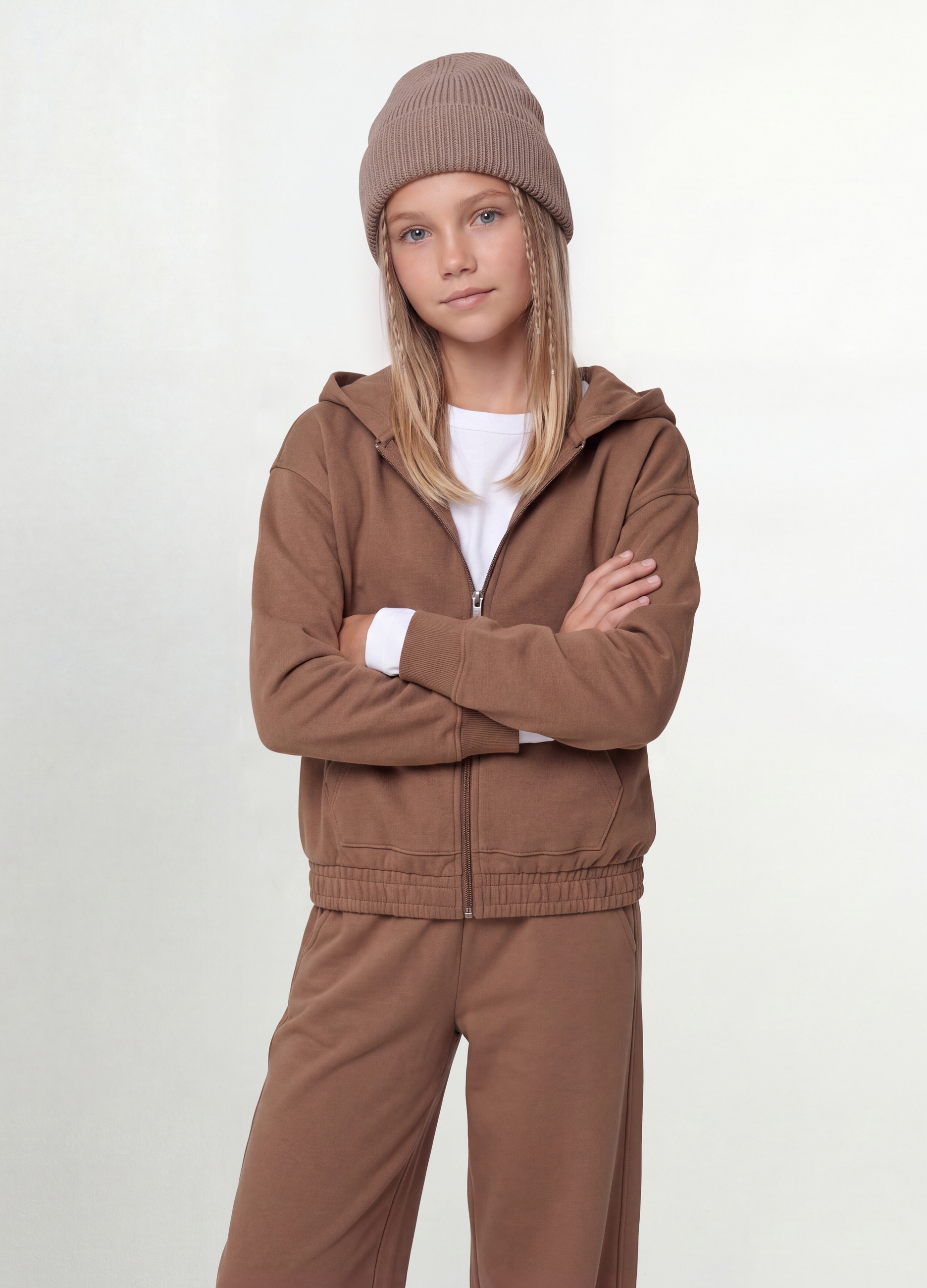 OVS KIDS, Felpa Marrone Con Cappuccio In Cotone Organico, Bambina, Marrone, Taglia: 10-11