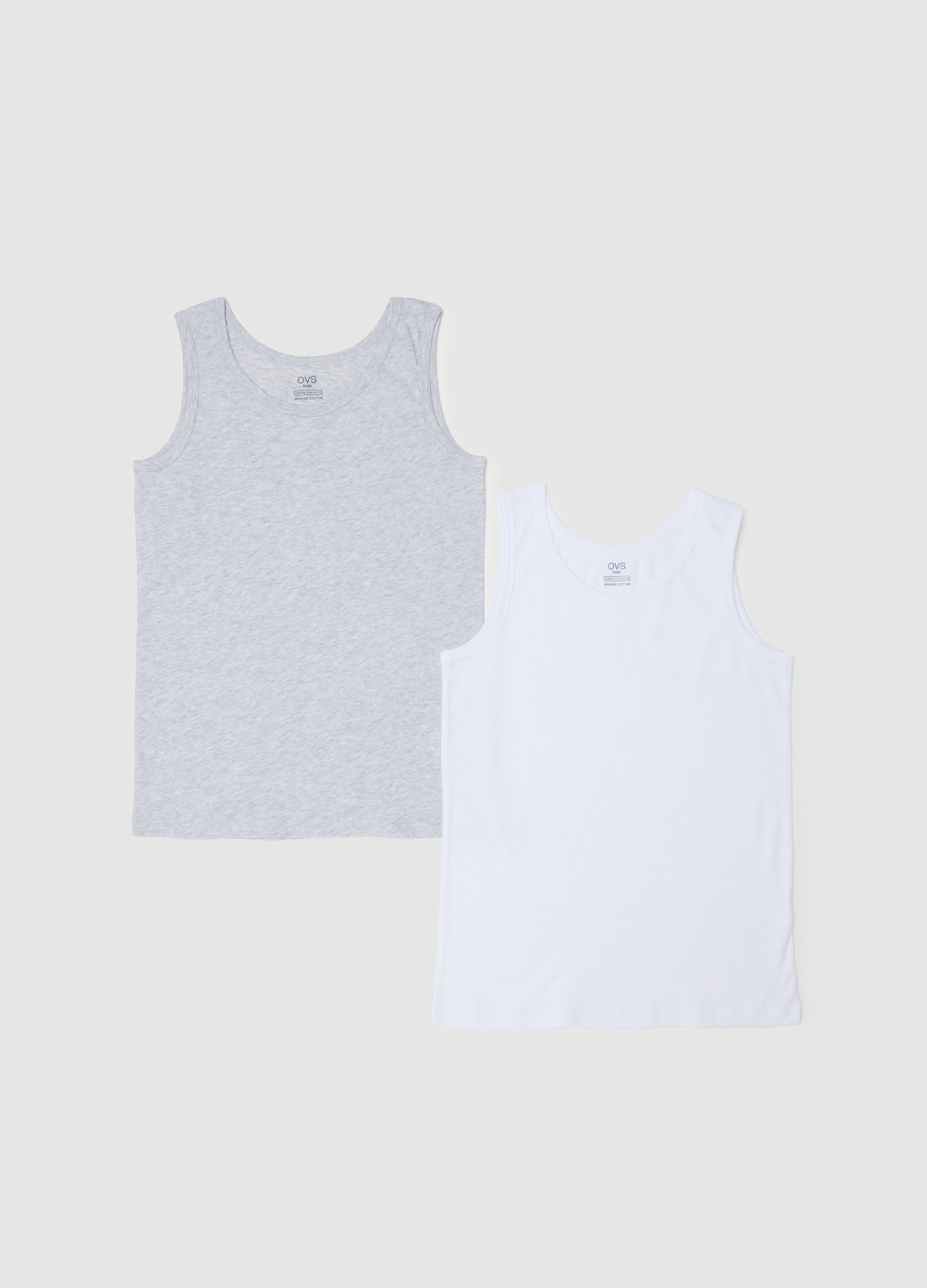 OVS KIDS, Pack Doble De Camisetas Sin Mangas De Algodón Puro Multicolor Para Niños Ajuste Regular, Niño, Blanco/gris, Talla: 10-11