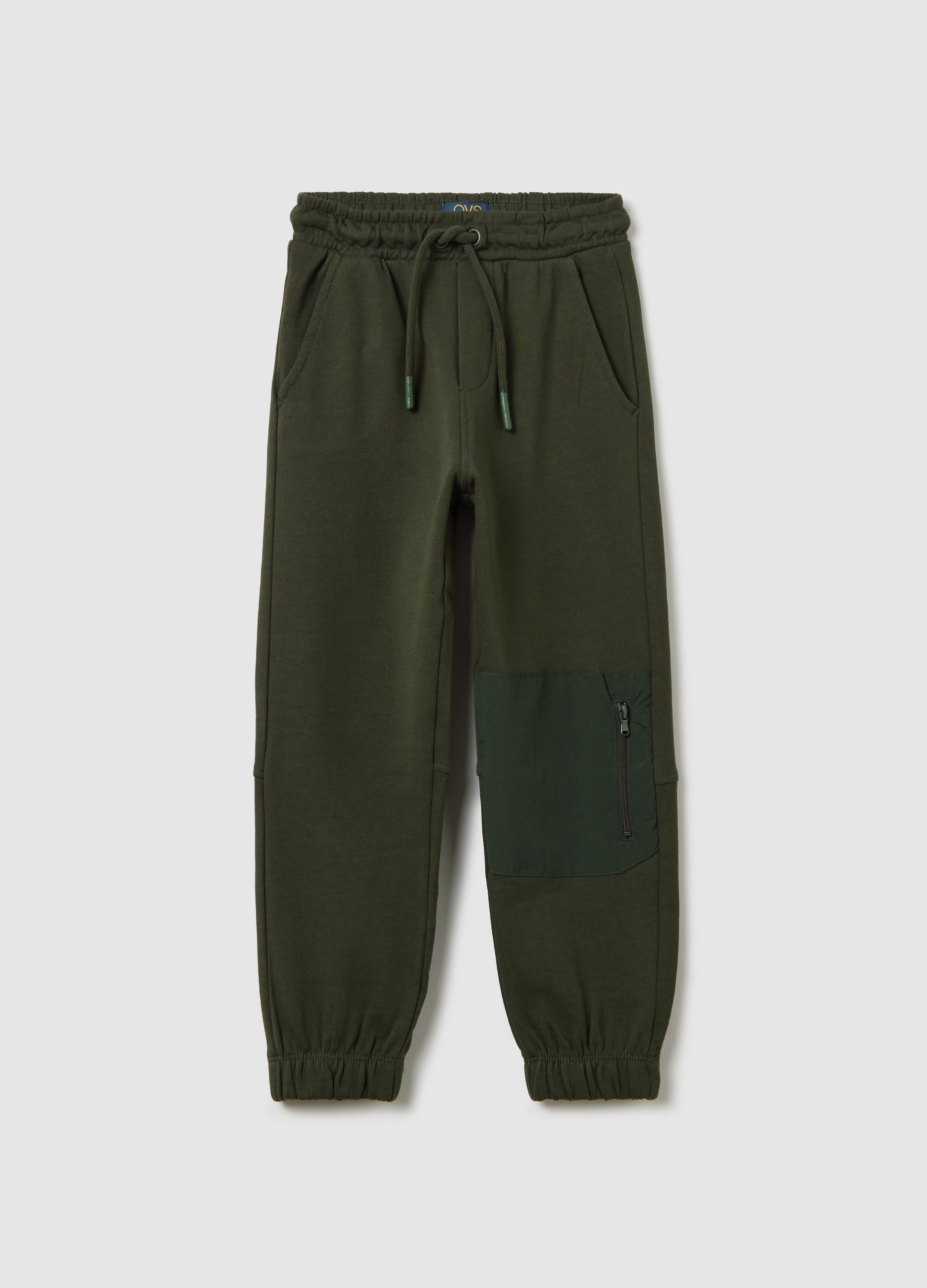 Joggers De Felpa Con Cordón Y Bolsillo Con Cremallera, Niño, Verde militar, Talla: 3-4