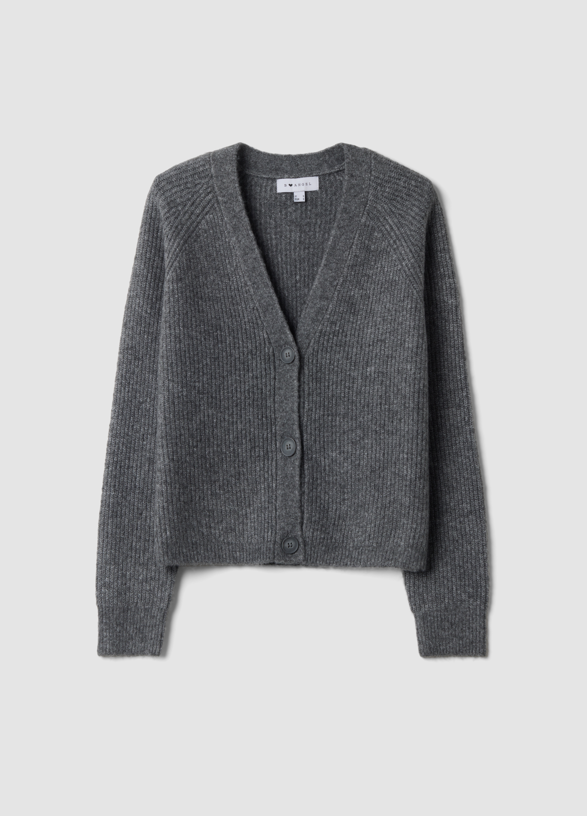 B.ANGEL, Cardigan Grigio In Lana Elasticizzata Con Scollo Profondo A V Over Fit, Donna, Grigio, Taglia: L