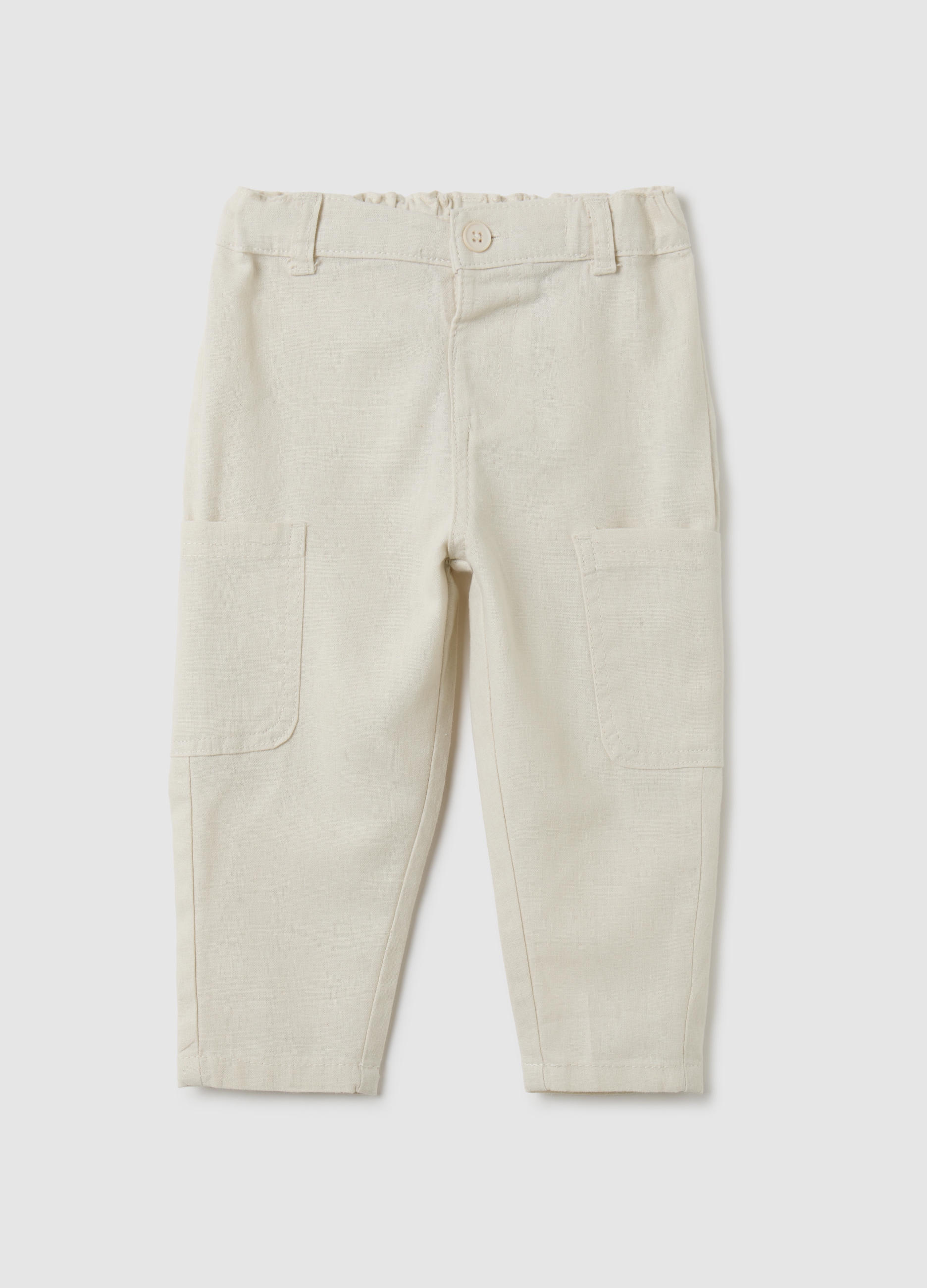 FAGOTTINO, Pantaloni Da Bambino In Misto Lino Beige Regular Fit, Beige, Taglia: 12-18