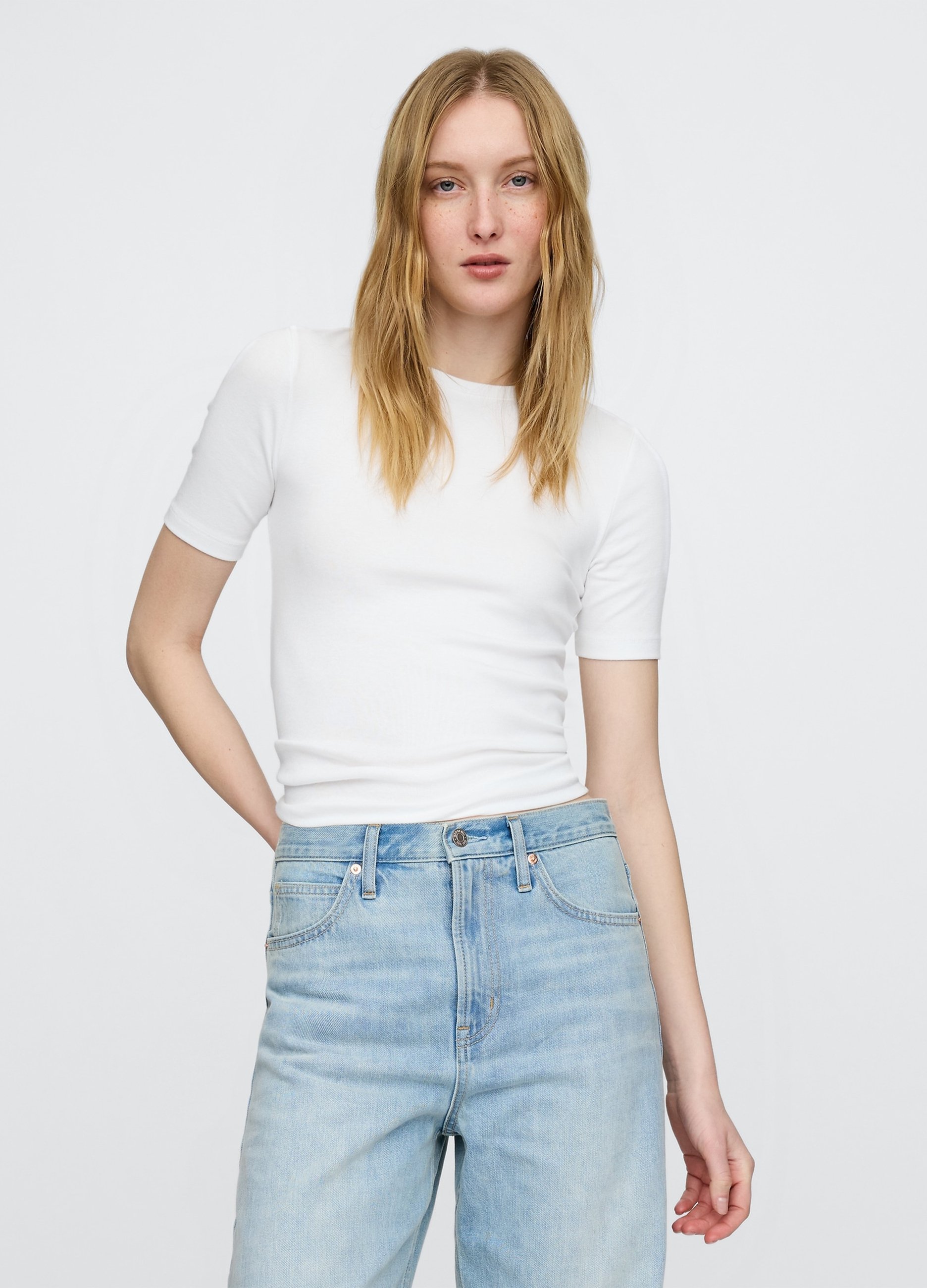 GAP, Maglietta Elasticizzata A Maniche Corte, Donna, Bianco, Taglia: XL