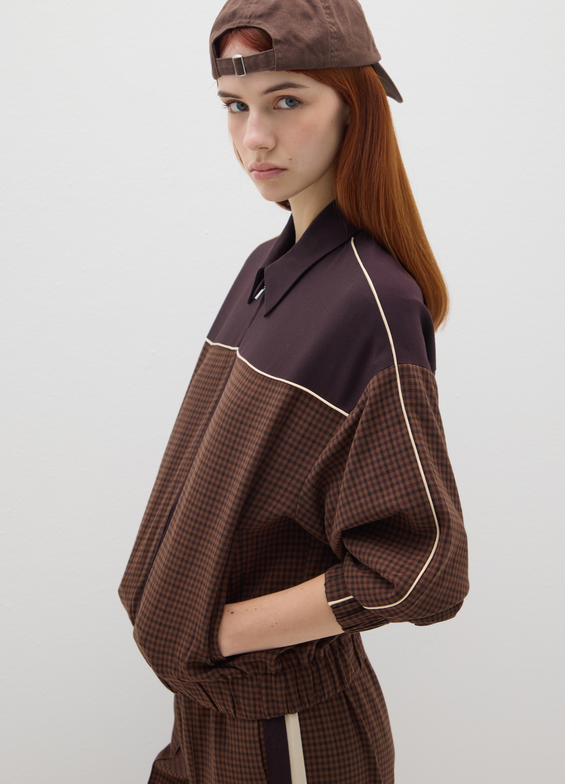 B.ANGEL, Giacca A Quadri Marrone Con Zip, Donna, Multicolor, Taglia: S