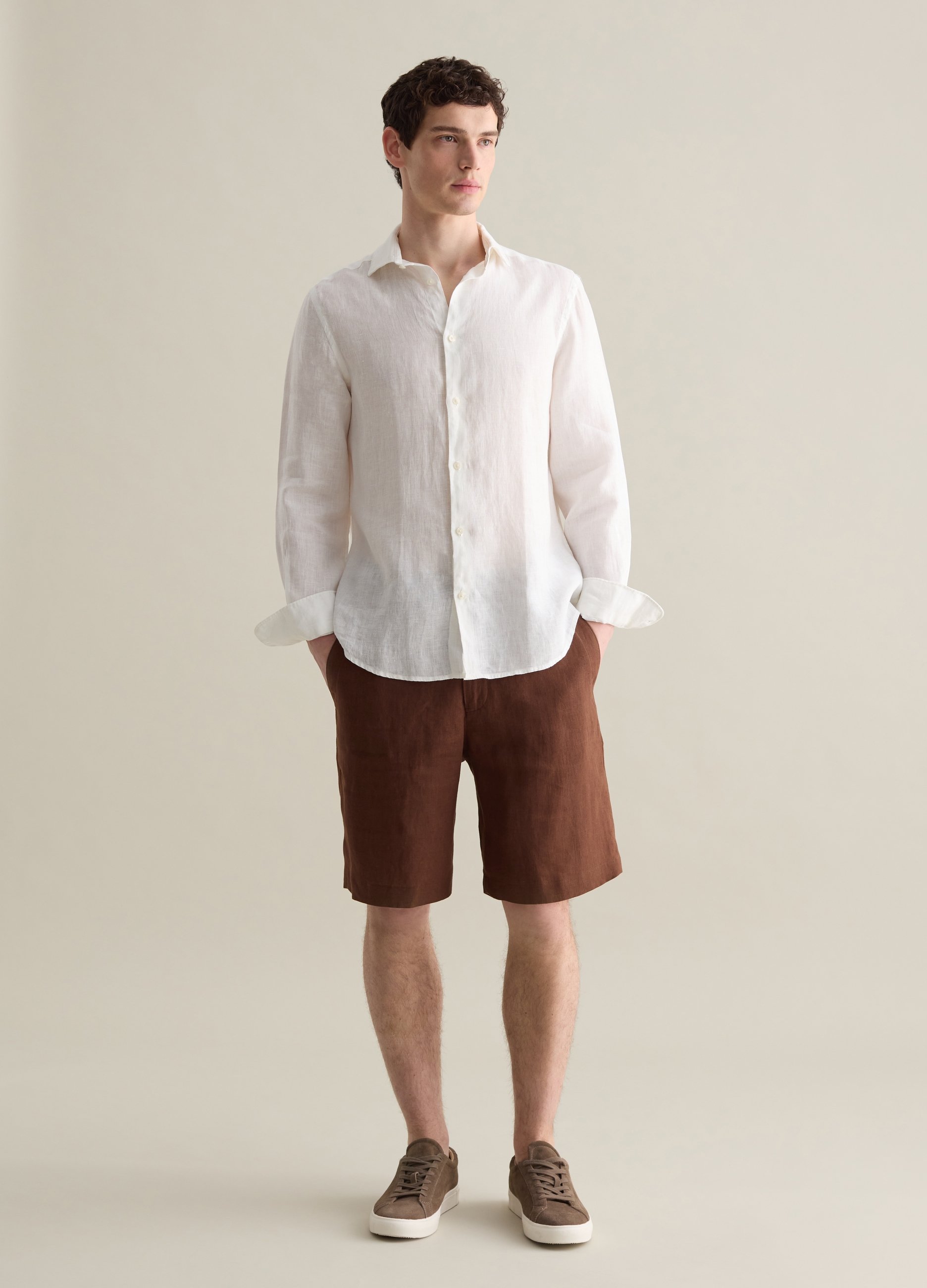 Piombo Contemporary, Bermudas De Lino Con Cordón Interior, Hombre, Marrón chocolate, Talla: 50